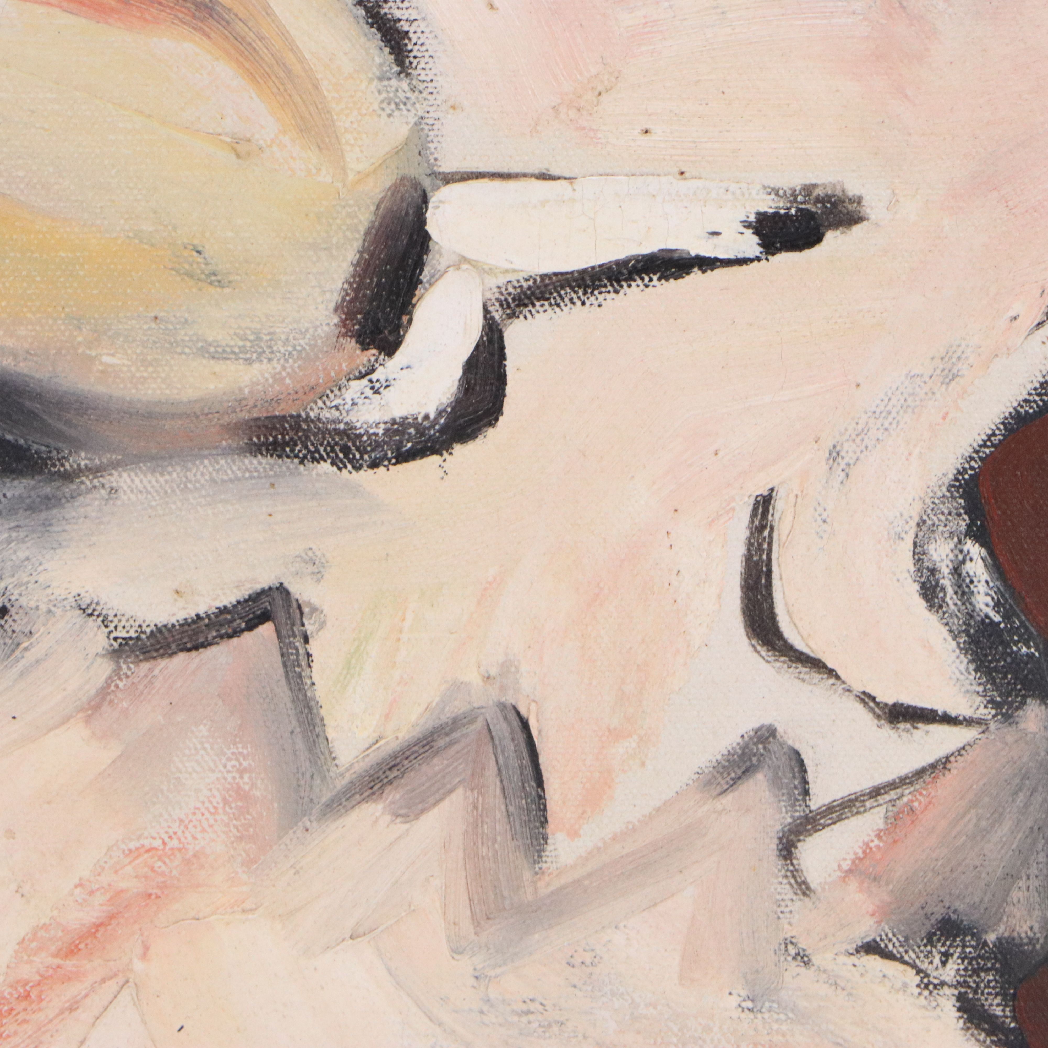 Signed Abstracted Oil Painting of Circus Performers, 1980