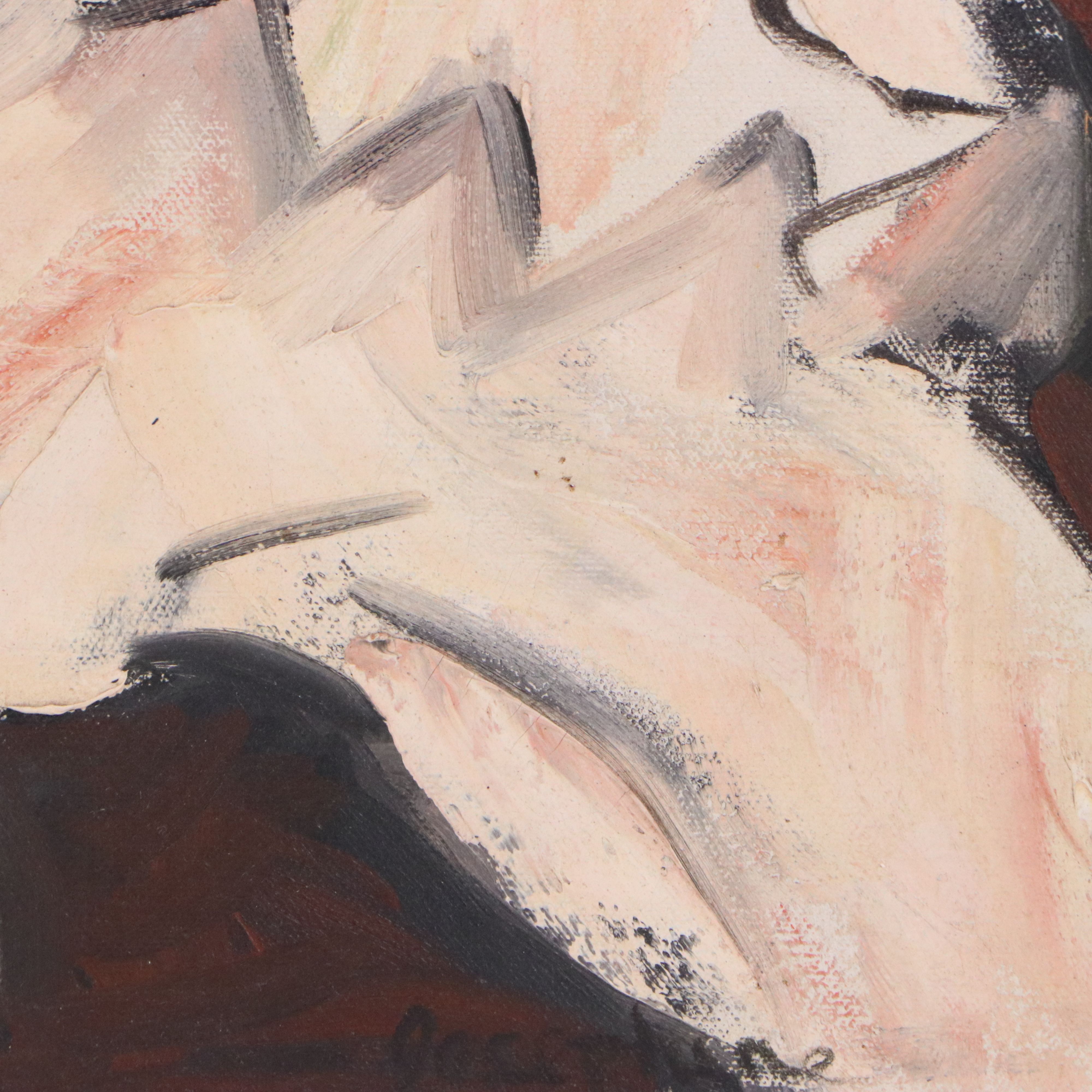 Signed Abstracted Oil Painting of Circus Performers, 1980