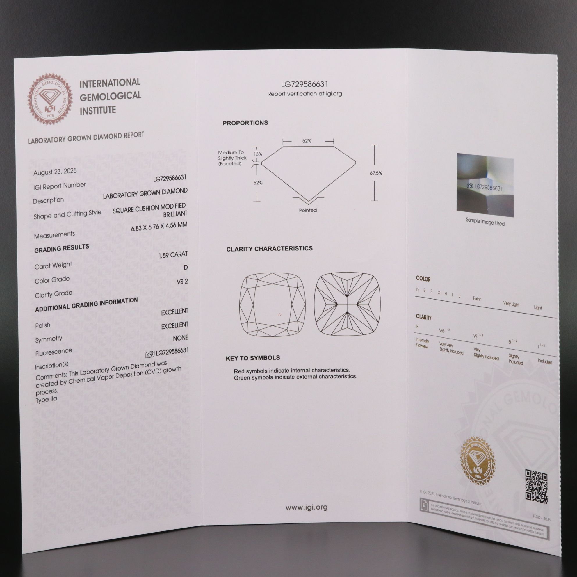 Loose 1.59 CT Lab Grown Diamond with IGI Report