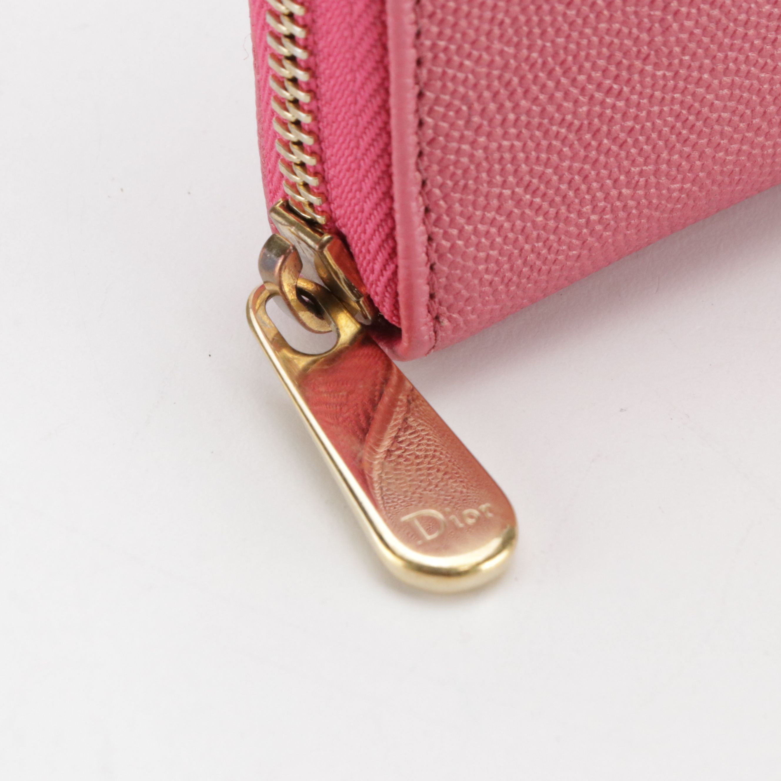 Christian Dior Zip Around Wallet in Pink Pebbled Leather