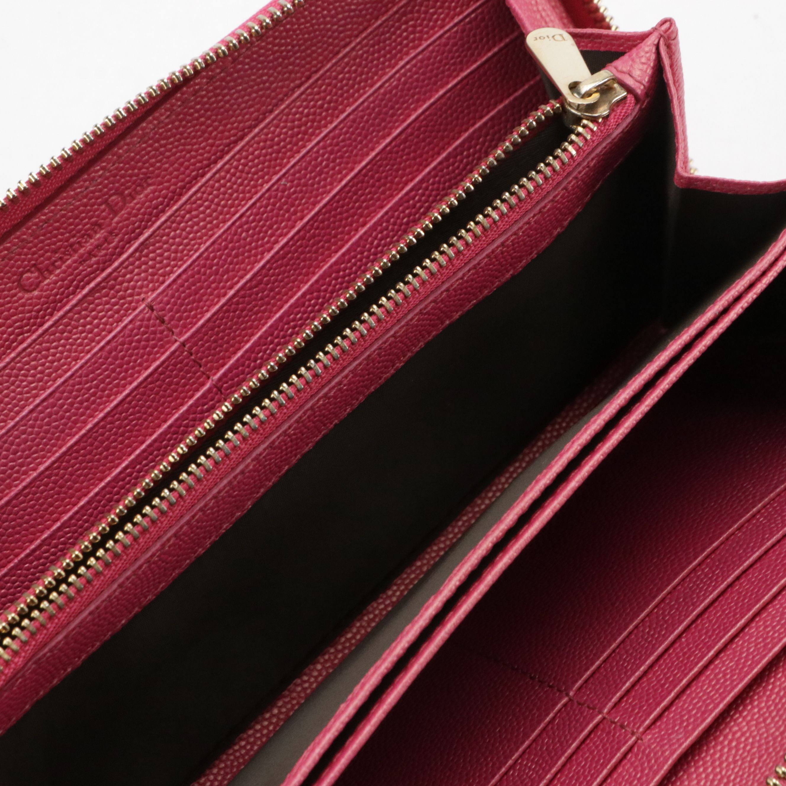 Christian Dior Zip Around Wallet in Pink Pebbled Leather