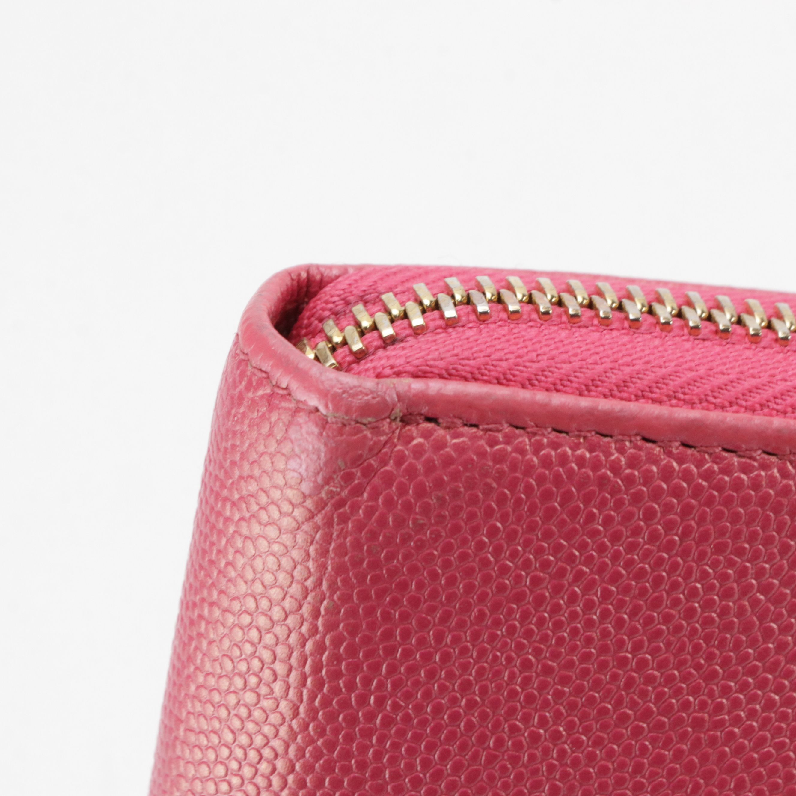 Christian Dior Zip Around Wallet in Pink Pebbled Leather