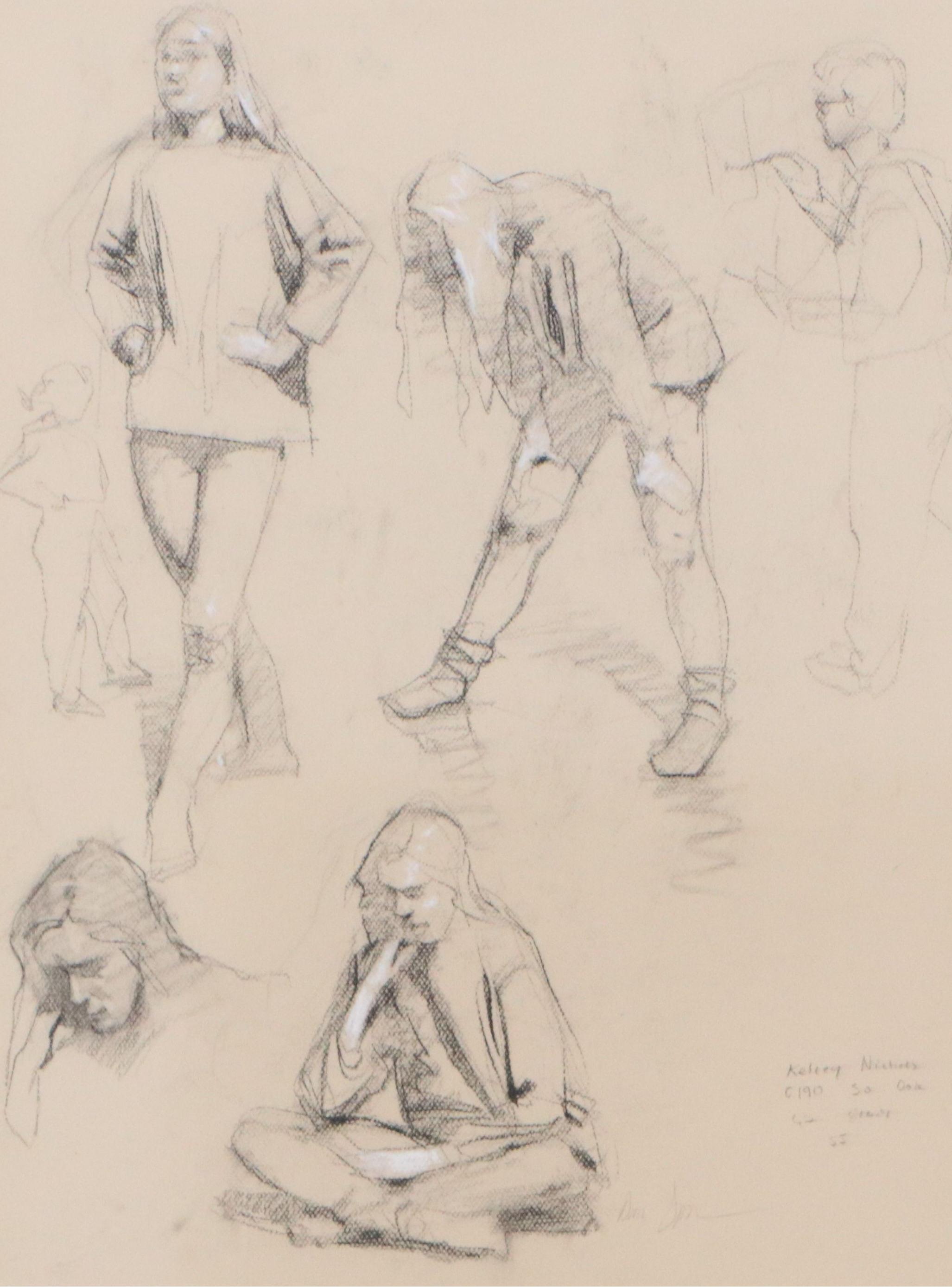 Daniel Sprick Charcoal and Pastel Drawing of Figure Studies