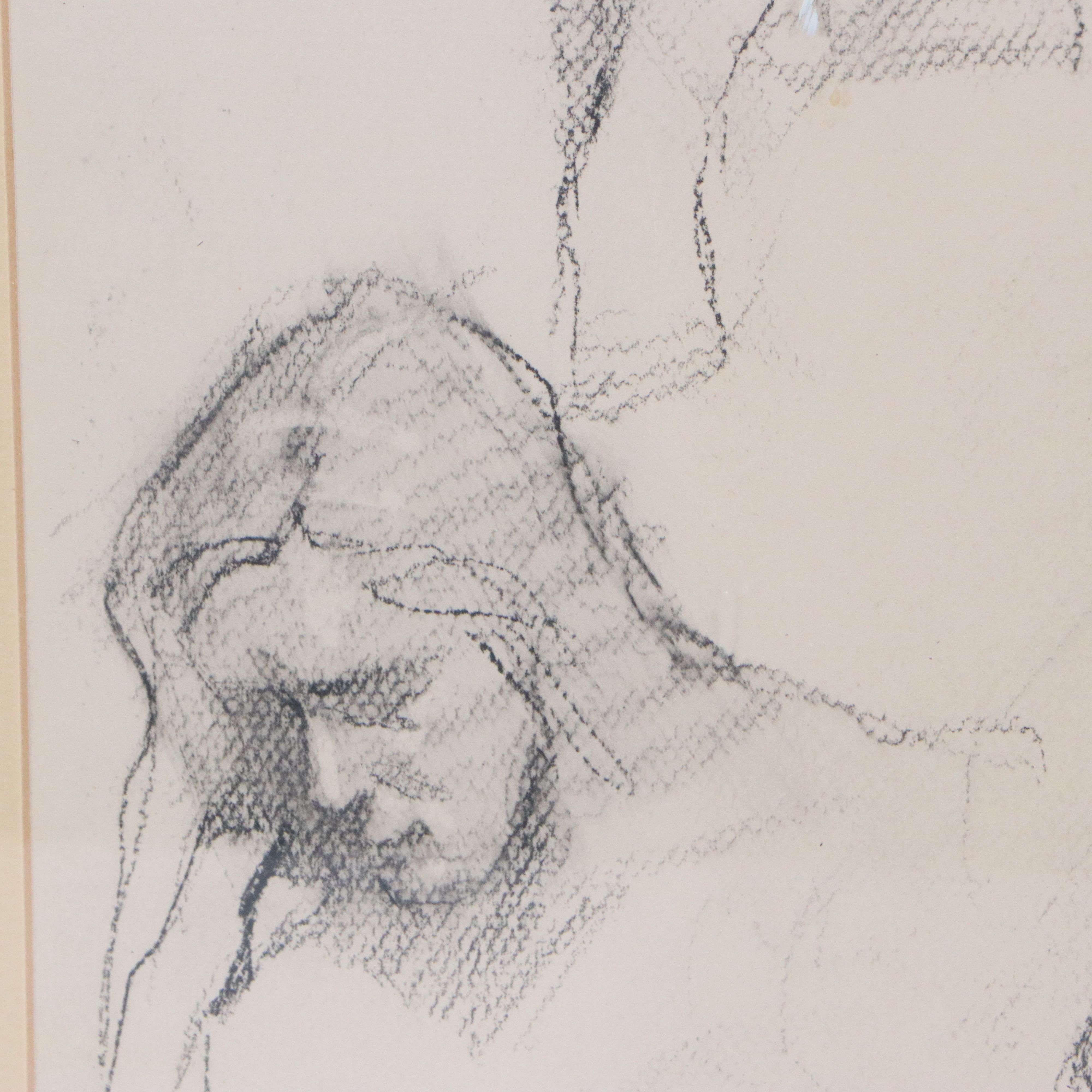 Daniel Sprick Charcoal and Pastel Drawing of Figure Studies