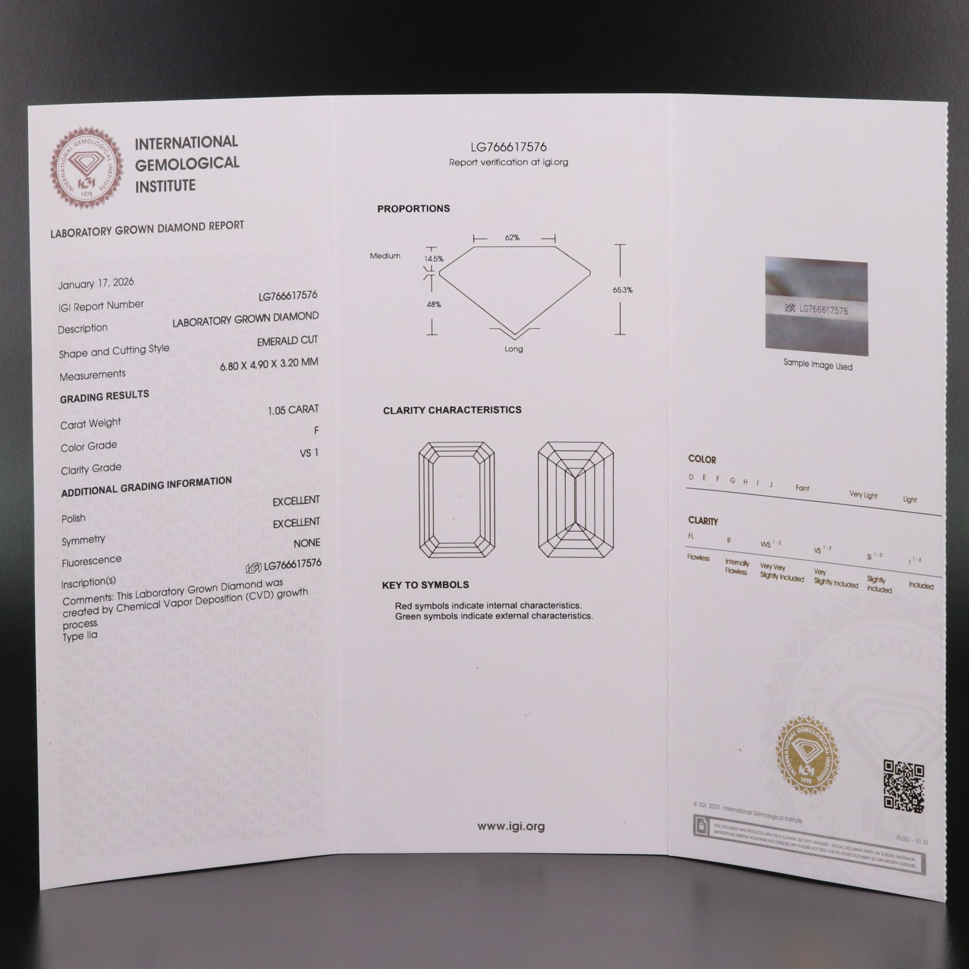 Loose 1.05  CT Lab Grown Diamond with IGI Report