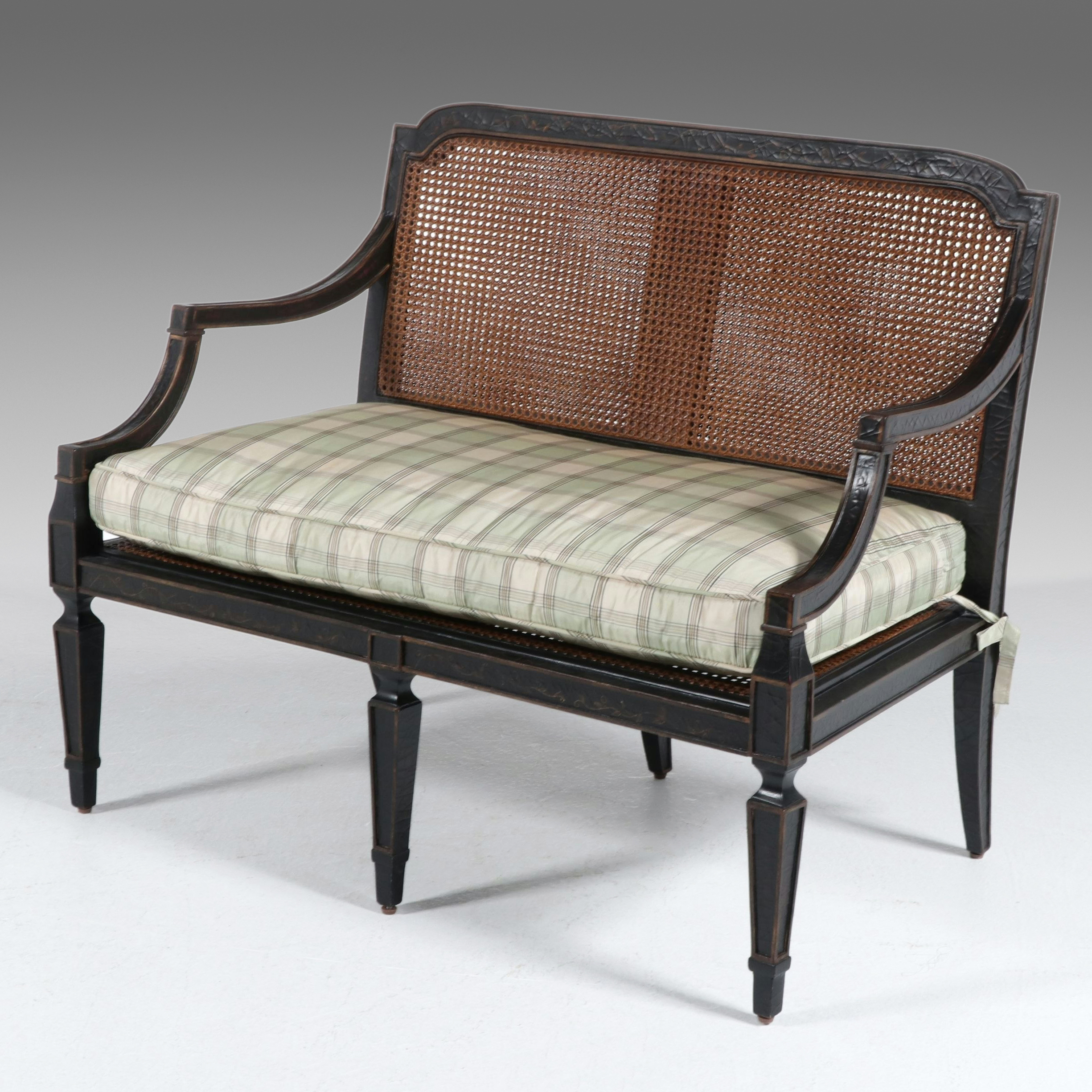 Milling Road for Baker Furniture Regency Style Caned Wood Settee