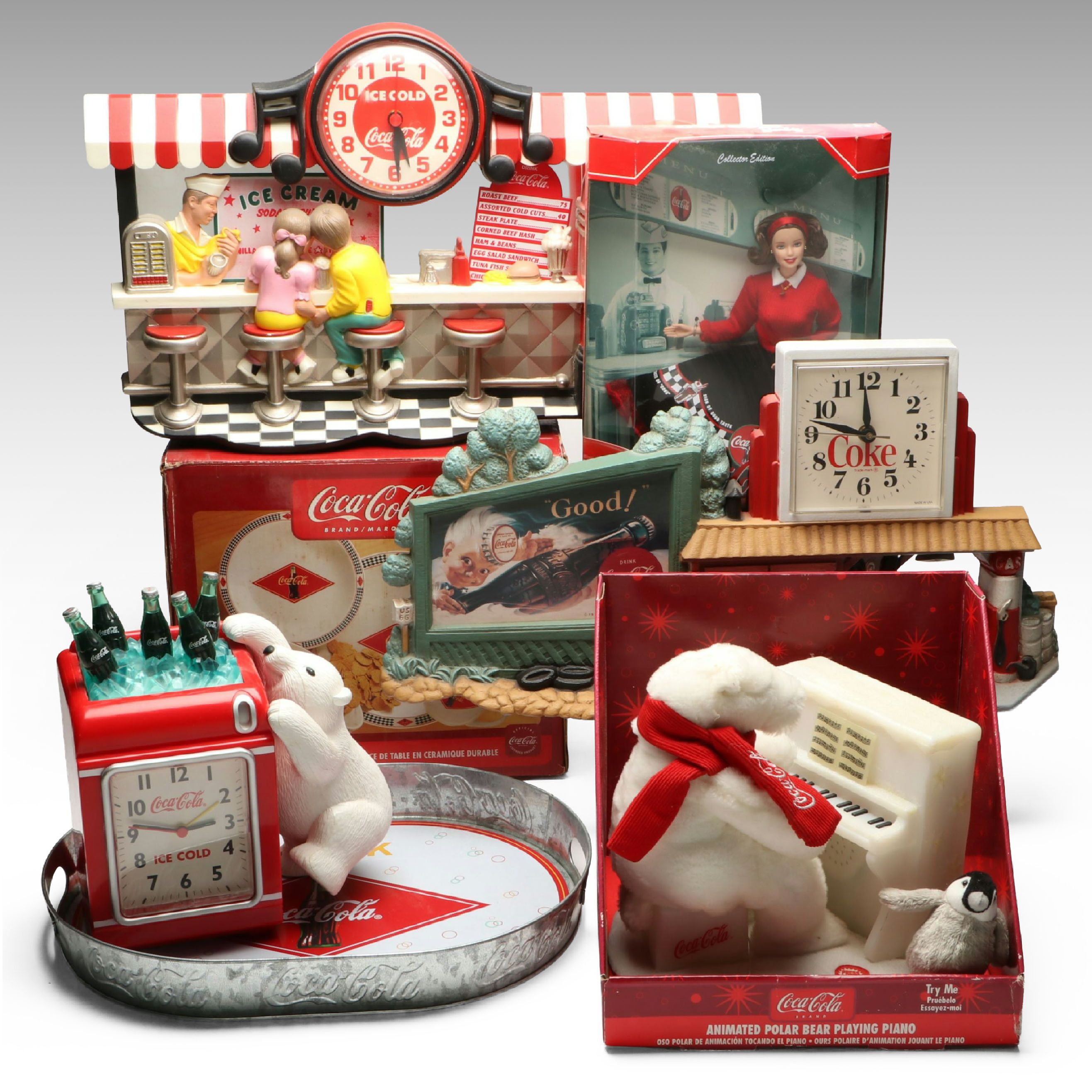 Coca-Cola Collectibles with Barbie Doll, Clocks and More Memorabilia