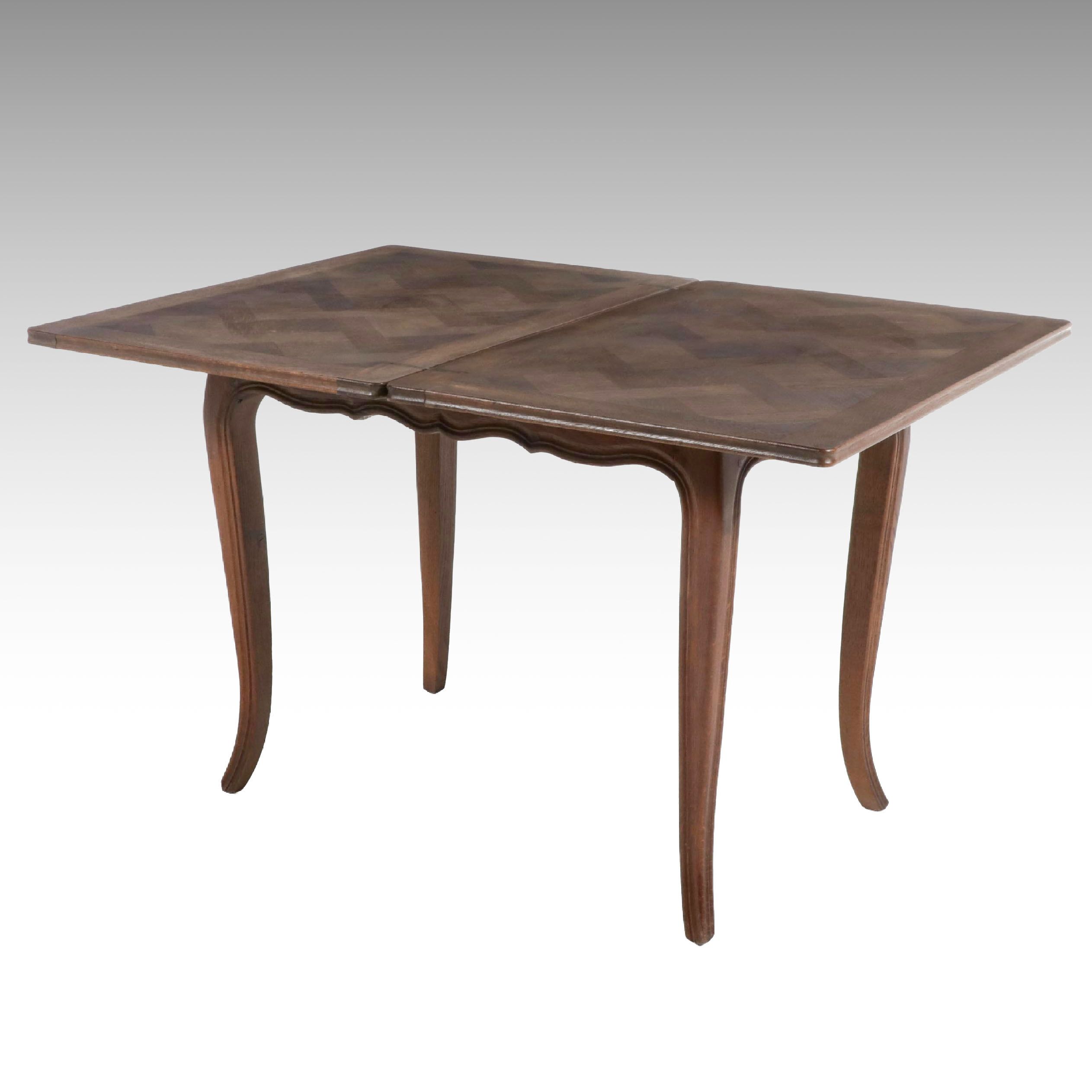 French Provincial Style Parquetry Top Flip-Top Game Table
