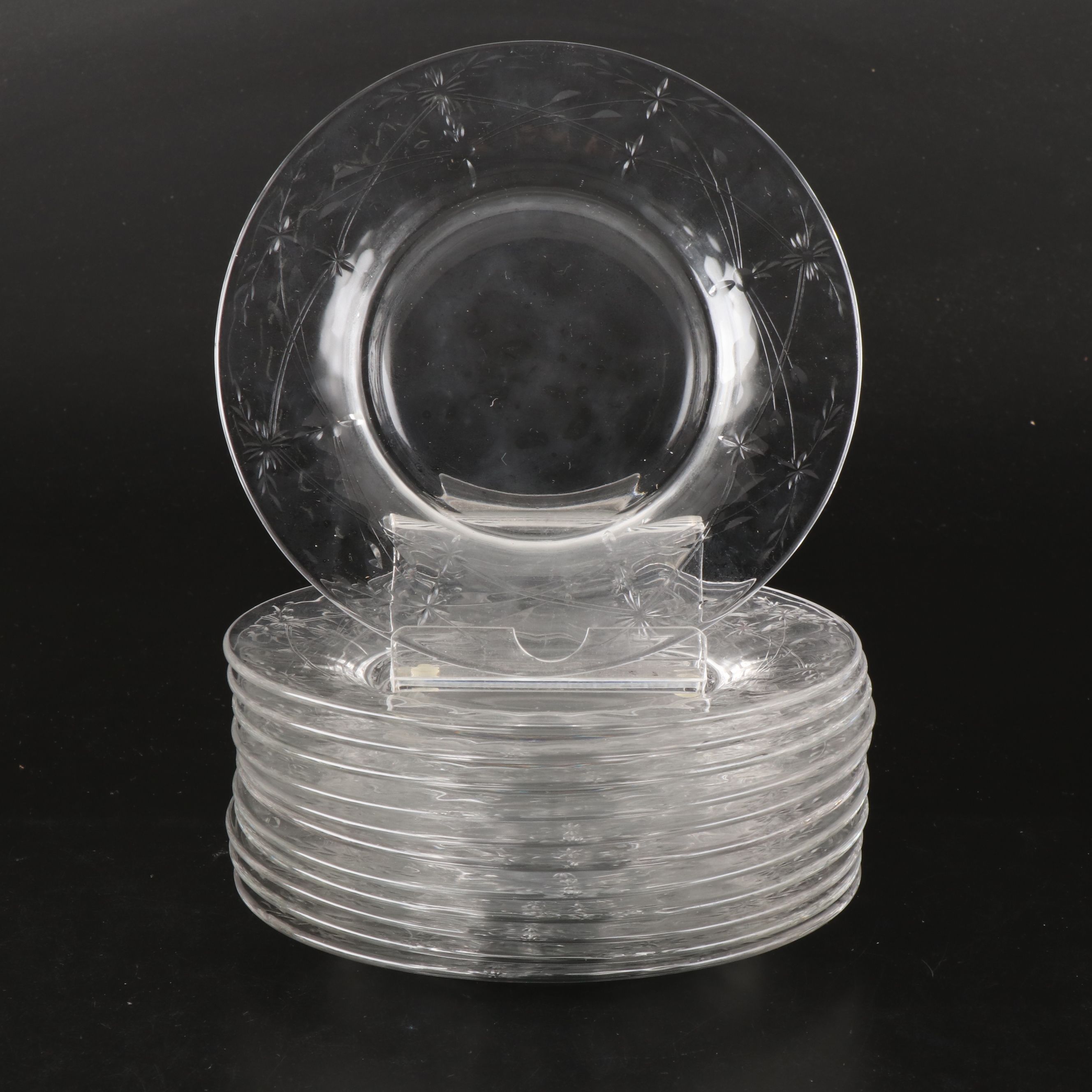 Fostoria "York" Glass Salad Plates and Champagne Coupes