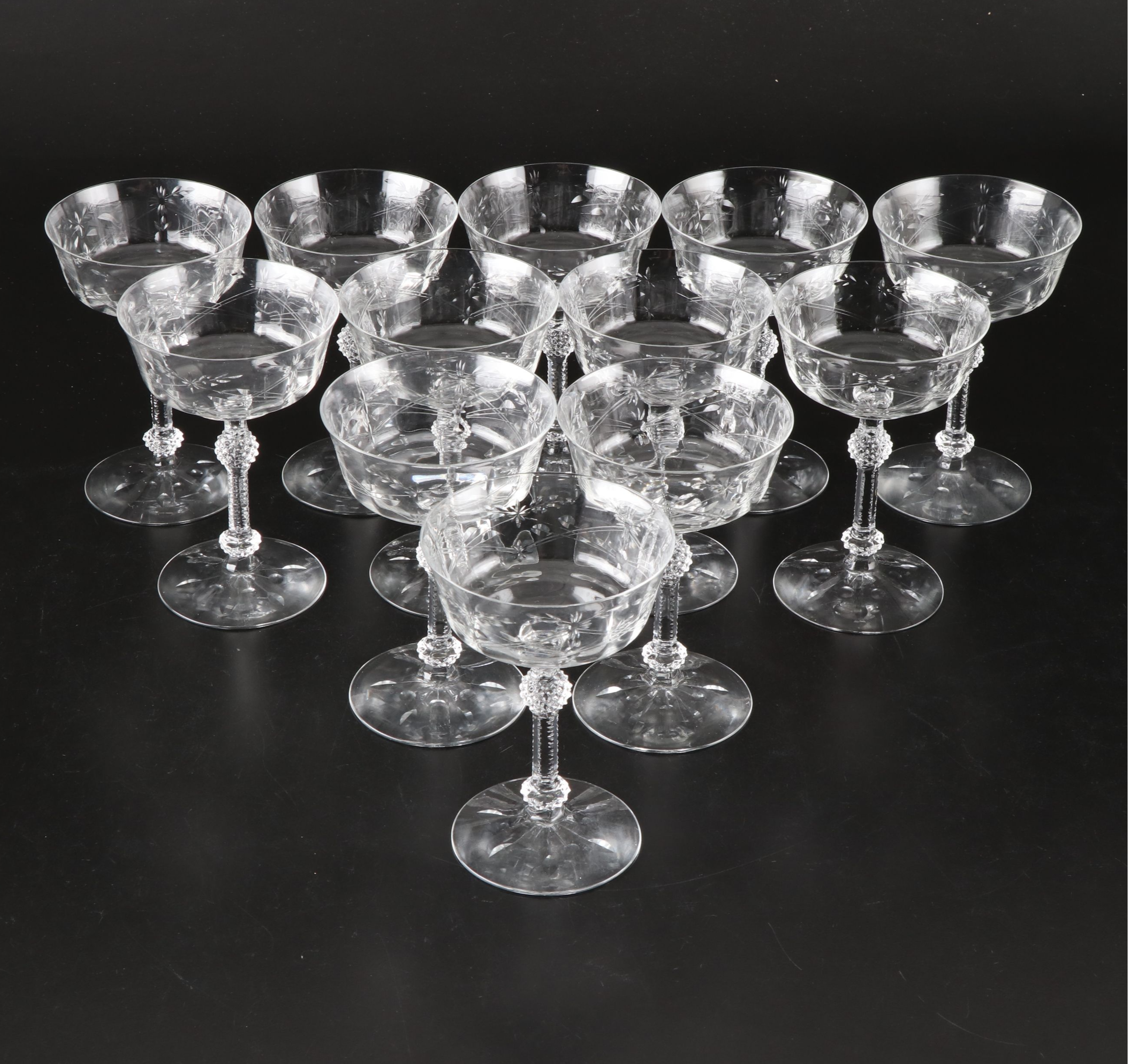 Fostoria "York" Glass Salad Plates and Champagne Coupes