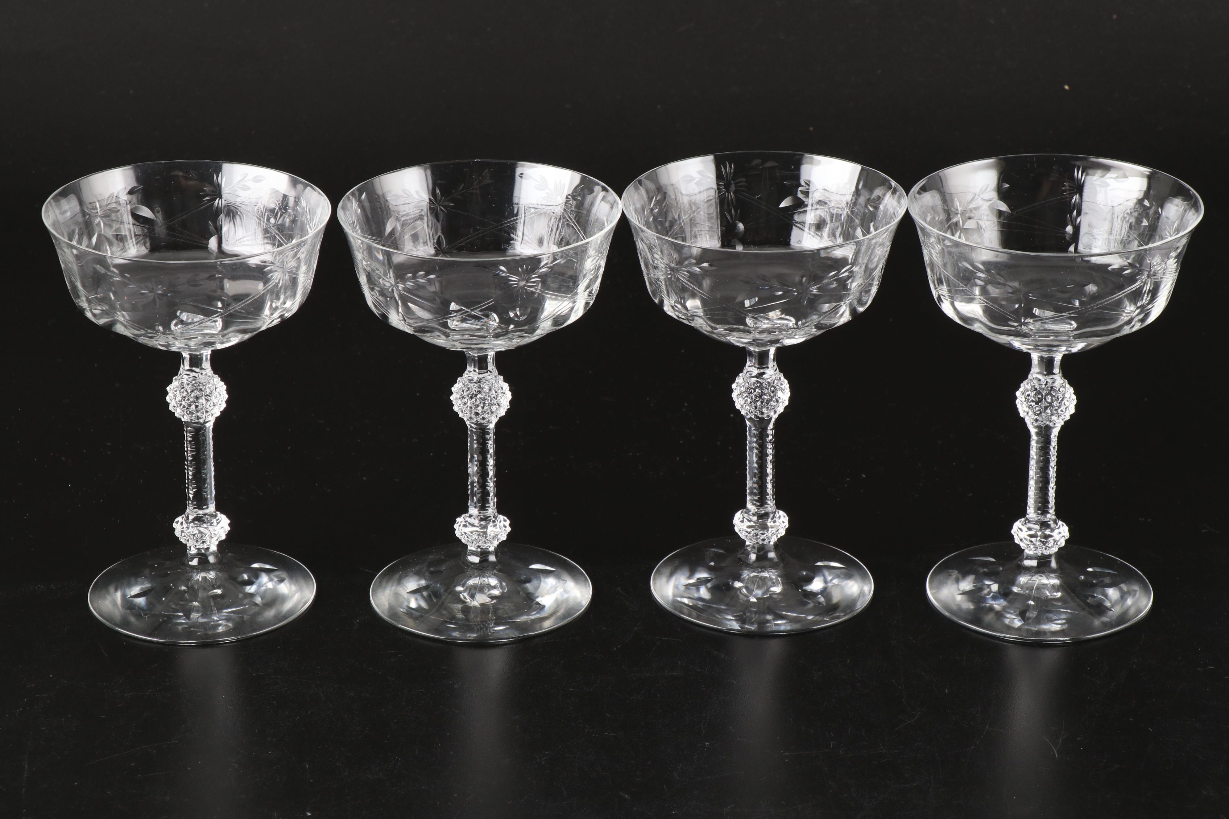 Fostoria "York" Glass Salad Plates and Champagne Coupes