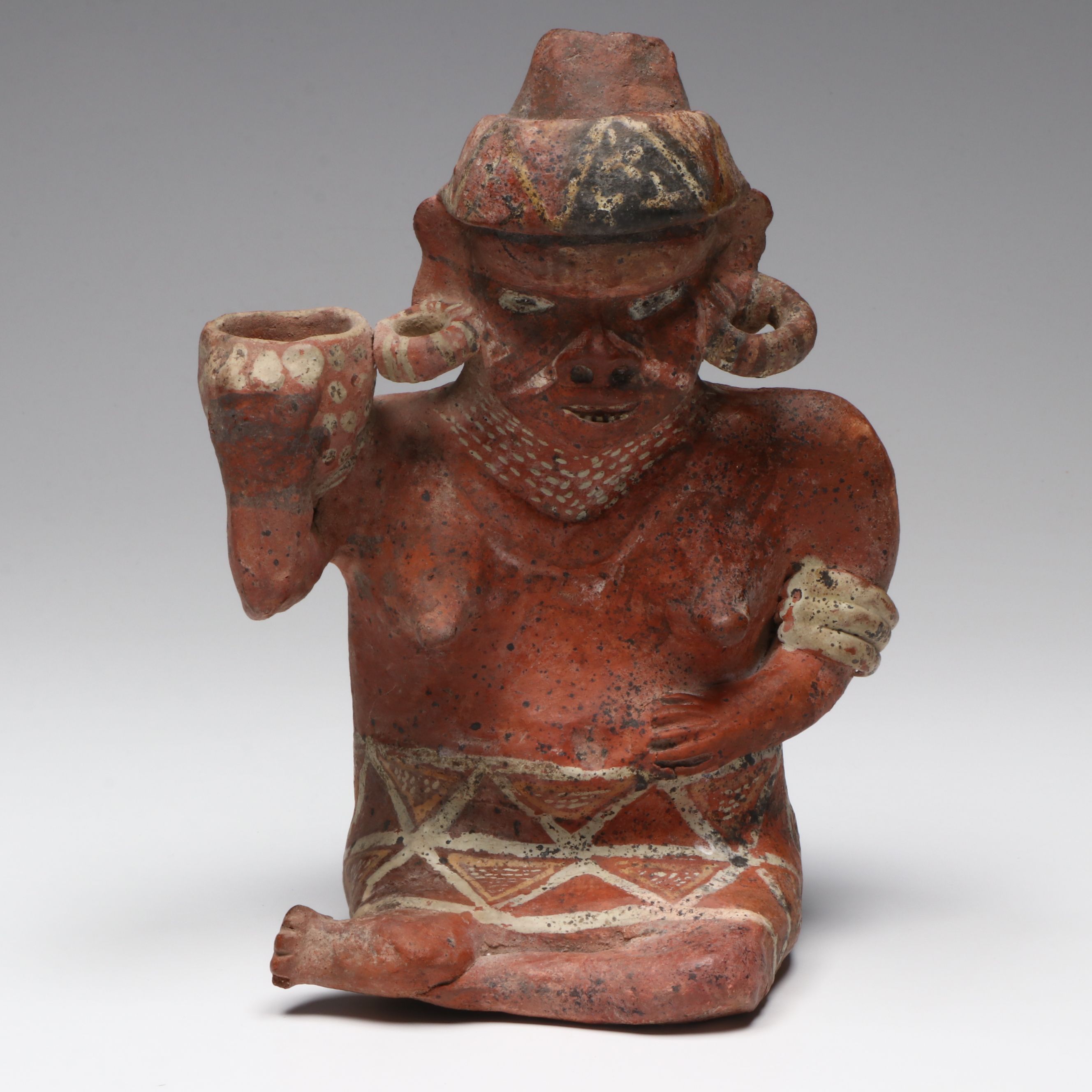 Pre-Columbian Nayarit Seated Female Figure with Bowl, Circa 100 BCE