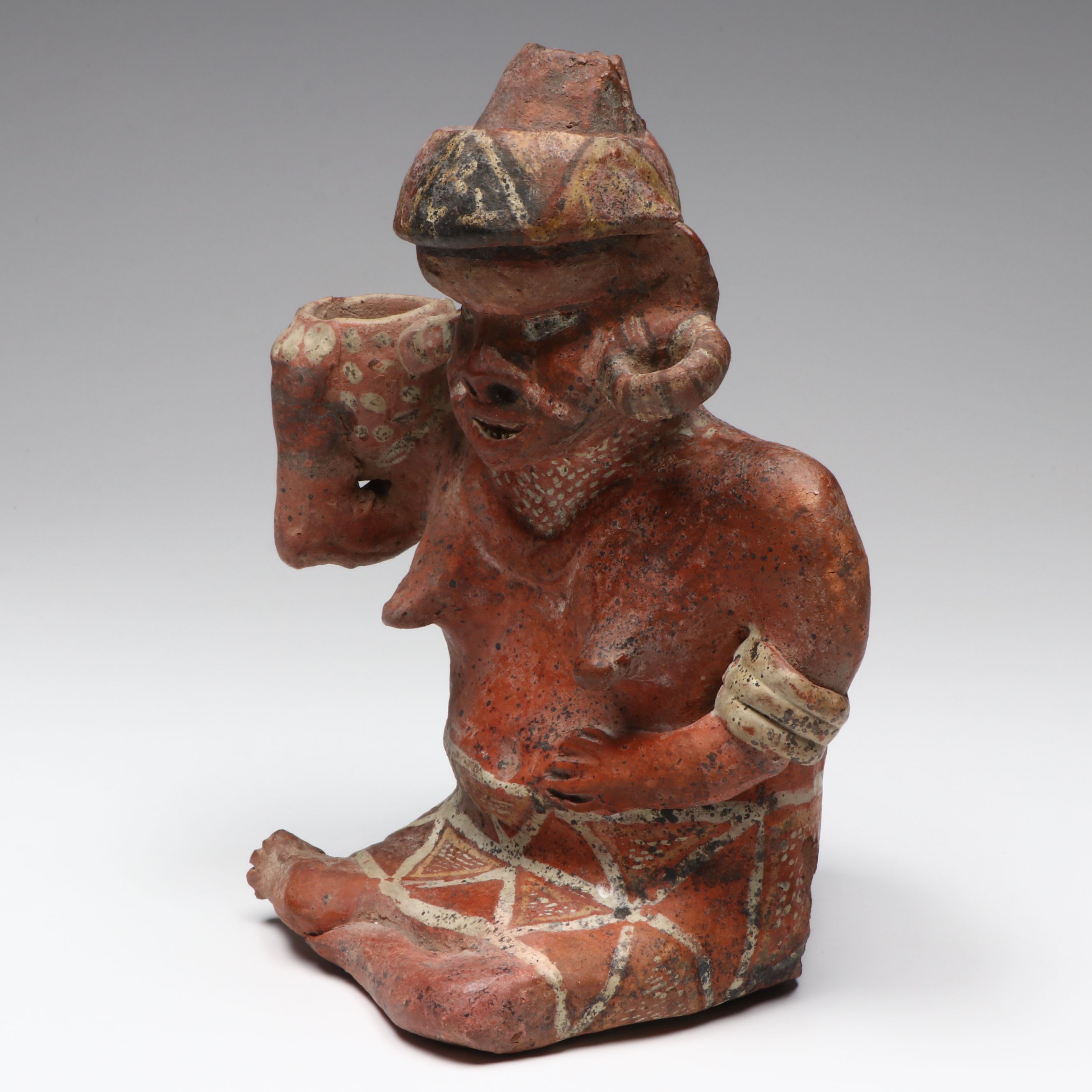 Pre-Columbian Nayarit Seated Female Figure with Bowl, Circa 100 BCE