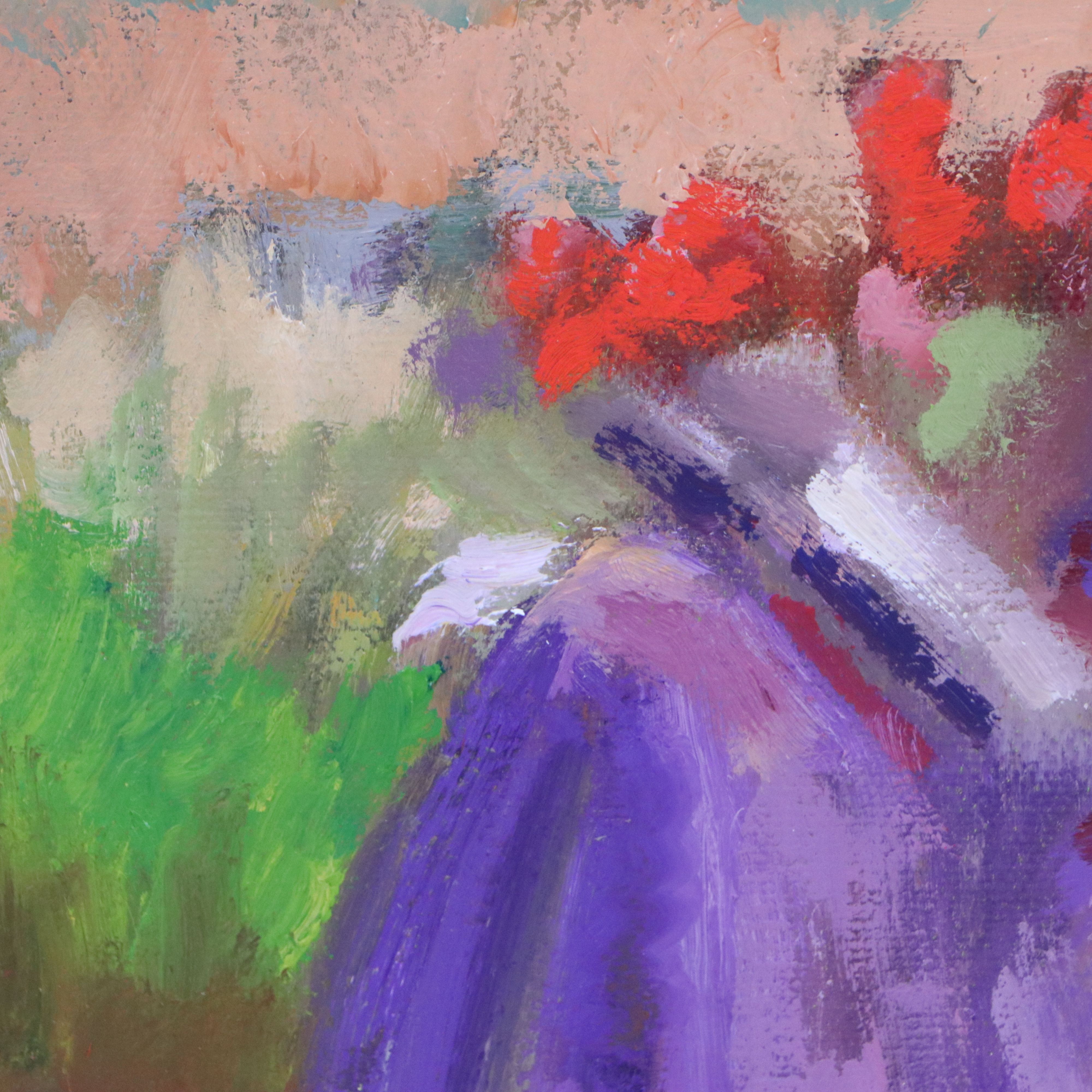 Sally Rosenbaum Impressionistic Oil Painting of Woman Reading in Garden, 21st C.