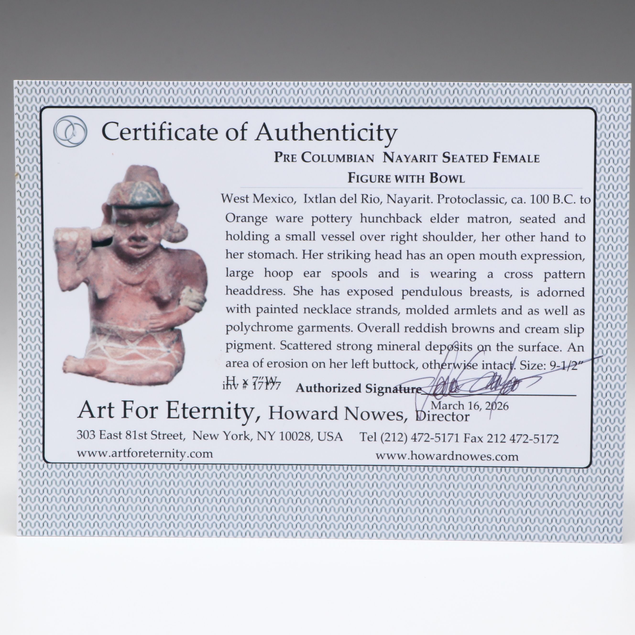 Pre-Columbian Nayarit Seated Female Figure with Bowl, Circa 100 BCE