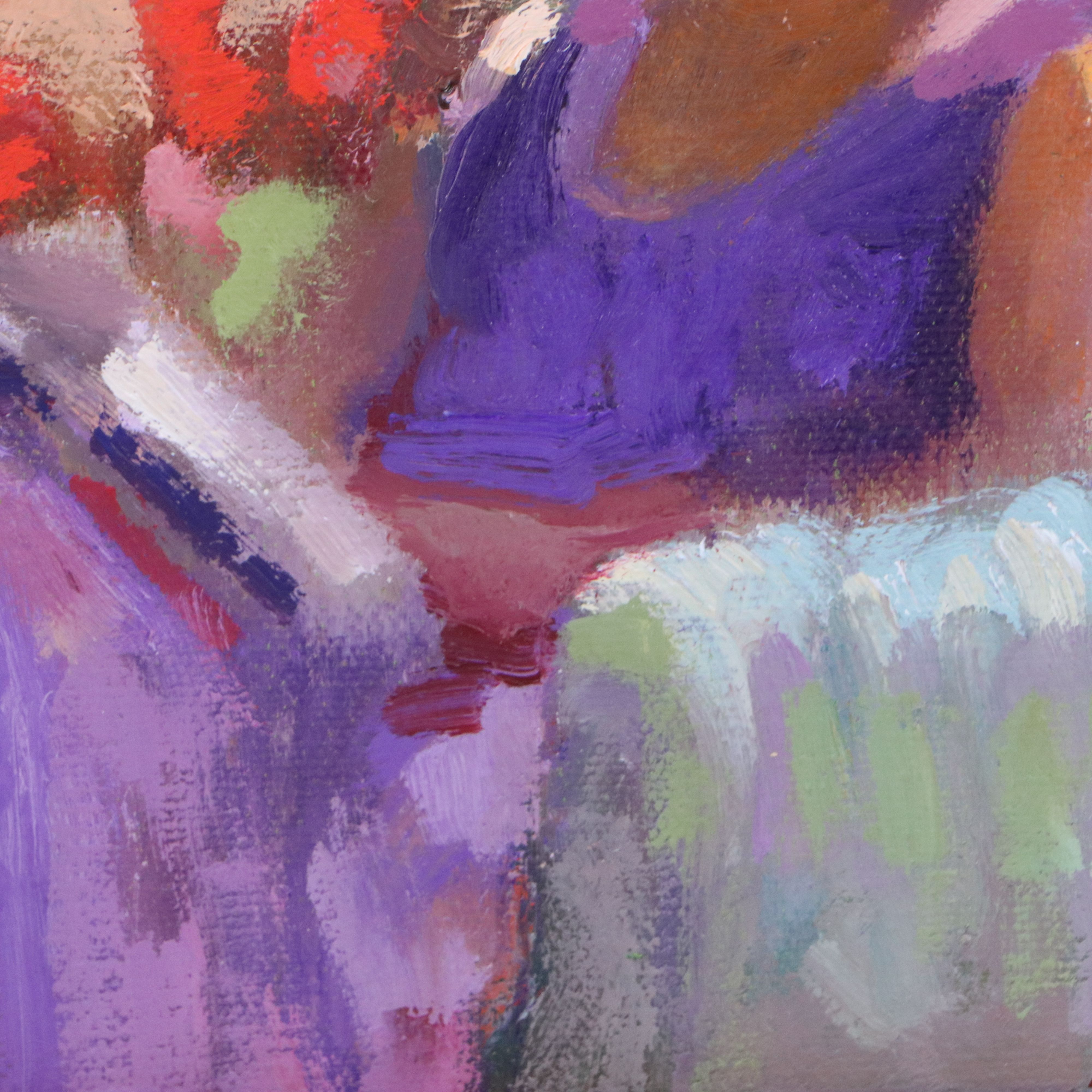 Sally Rosenbaum Impressionistic Oil Painting of Woman Reading in Garden, 21st C.