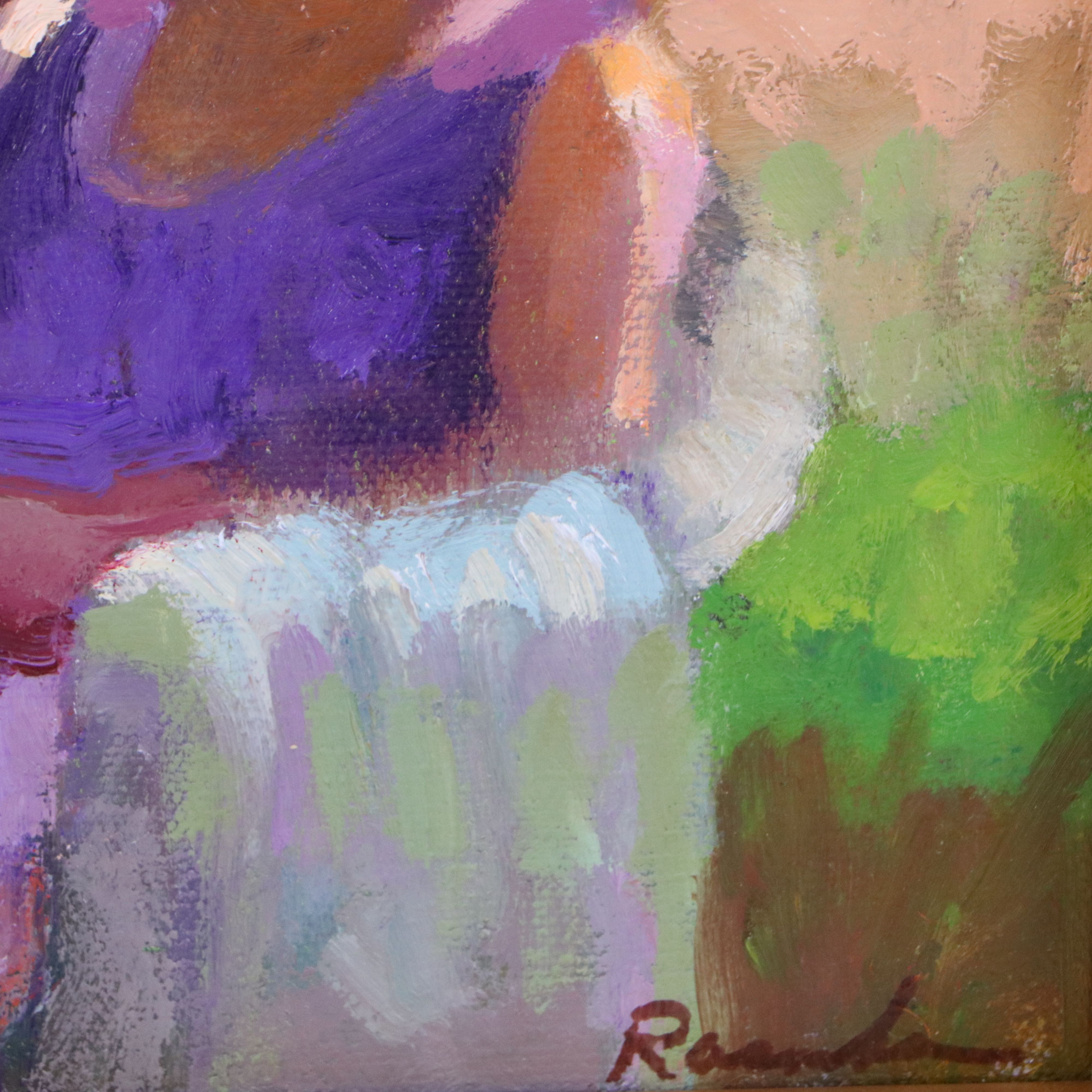 Sally Rosenbaum Impressionistic Oil Painting of Woman Reading in Garden, 21st C.