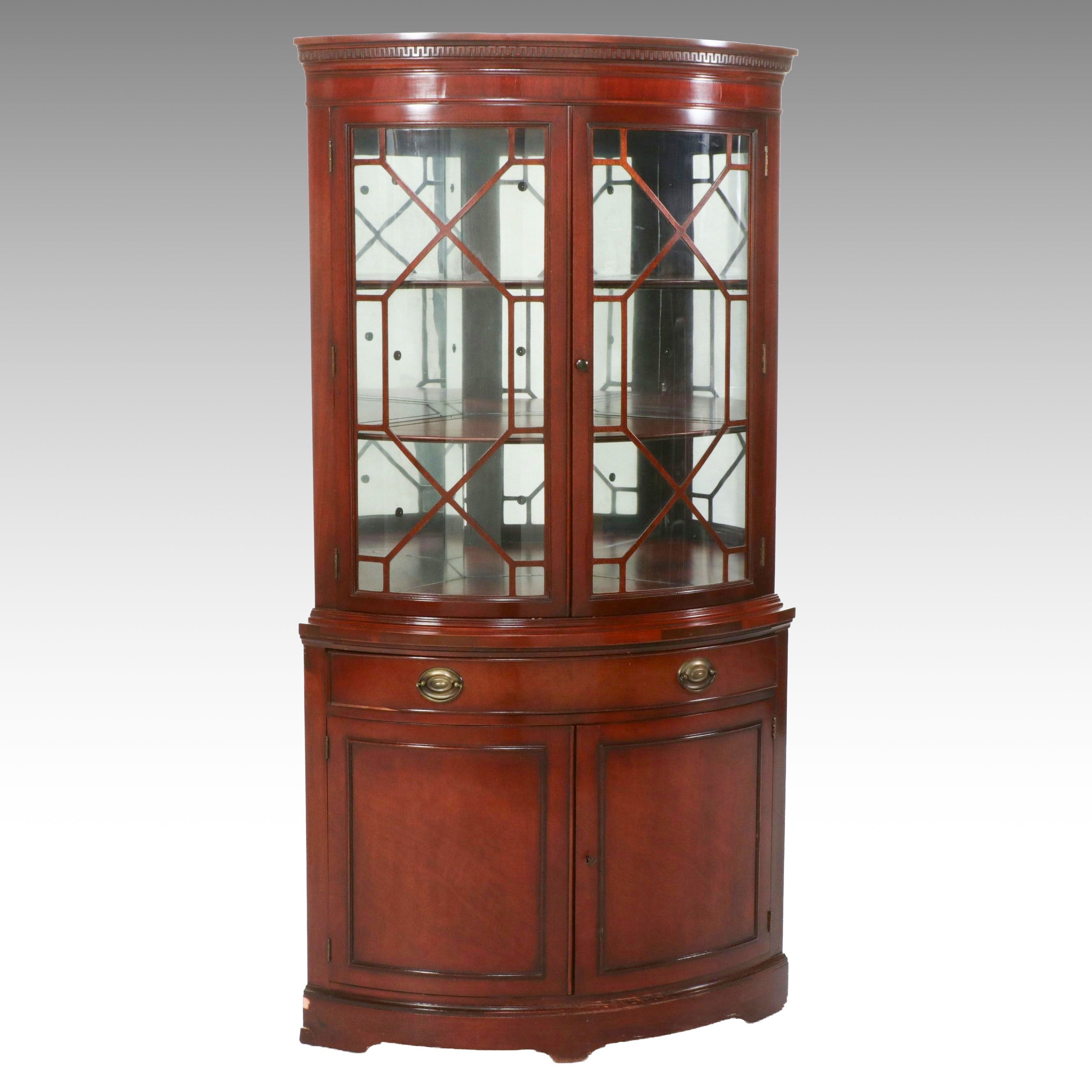 Georgian Style Mahogany Bowfront Corner China Cabinet, Mid to Late 20th Century