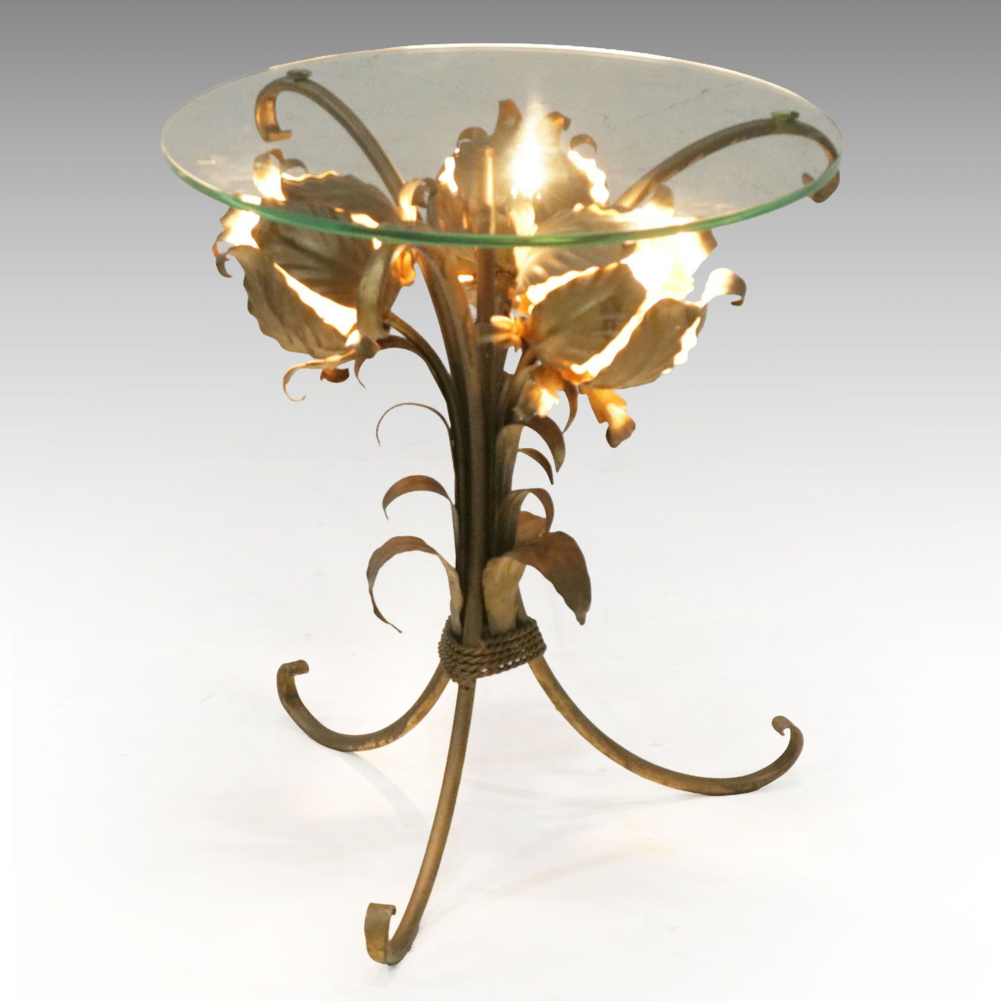Hollywood Regency Lighted Glass-Top Accent Table, Mid-20th Century