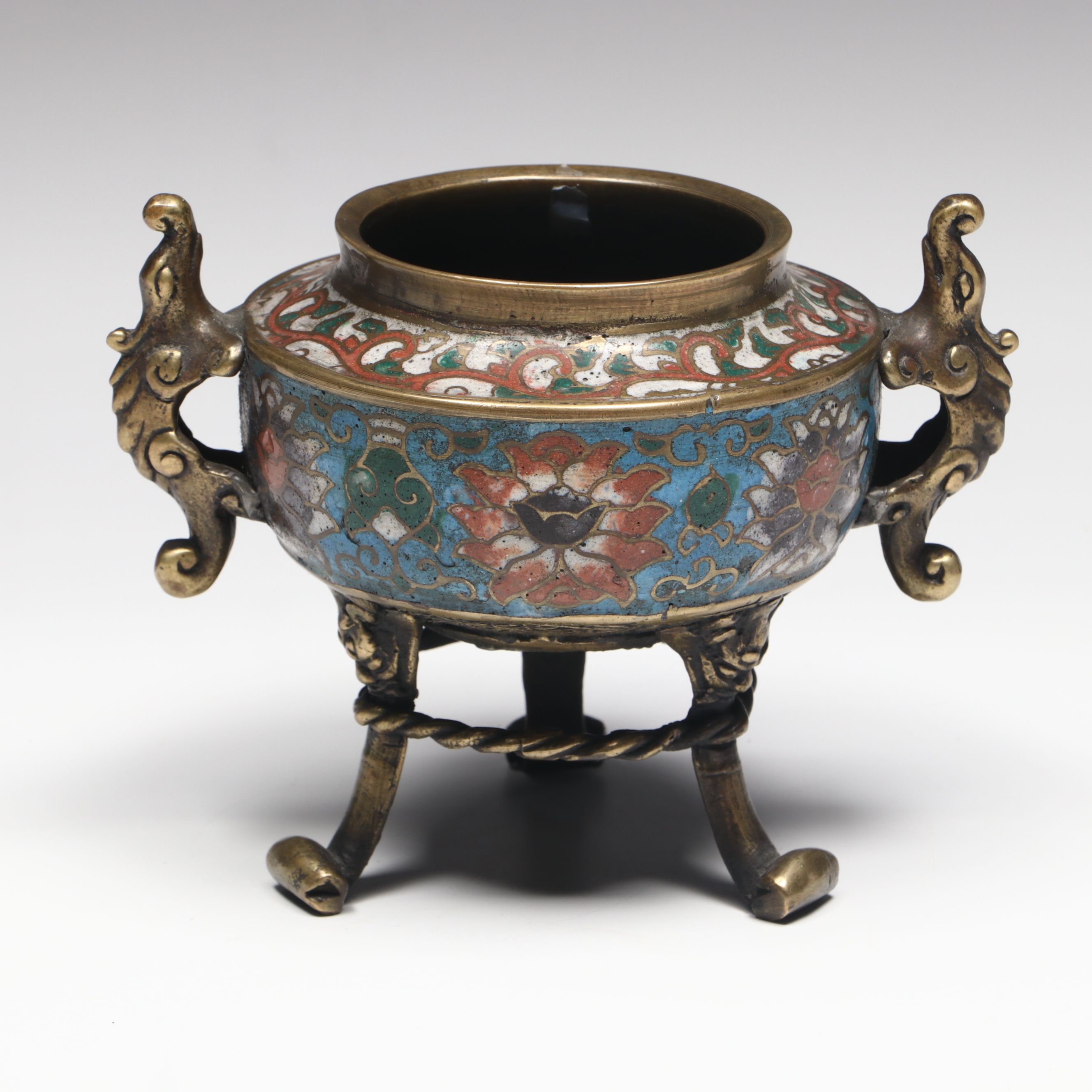 Japanese Cloisonné Enamel and Brass Incense Burner