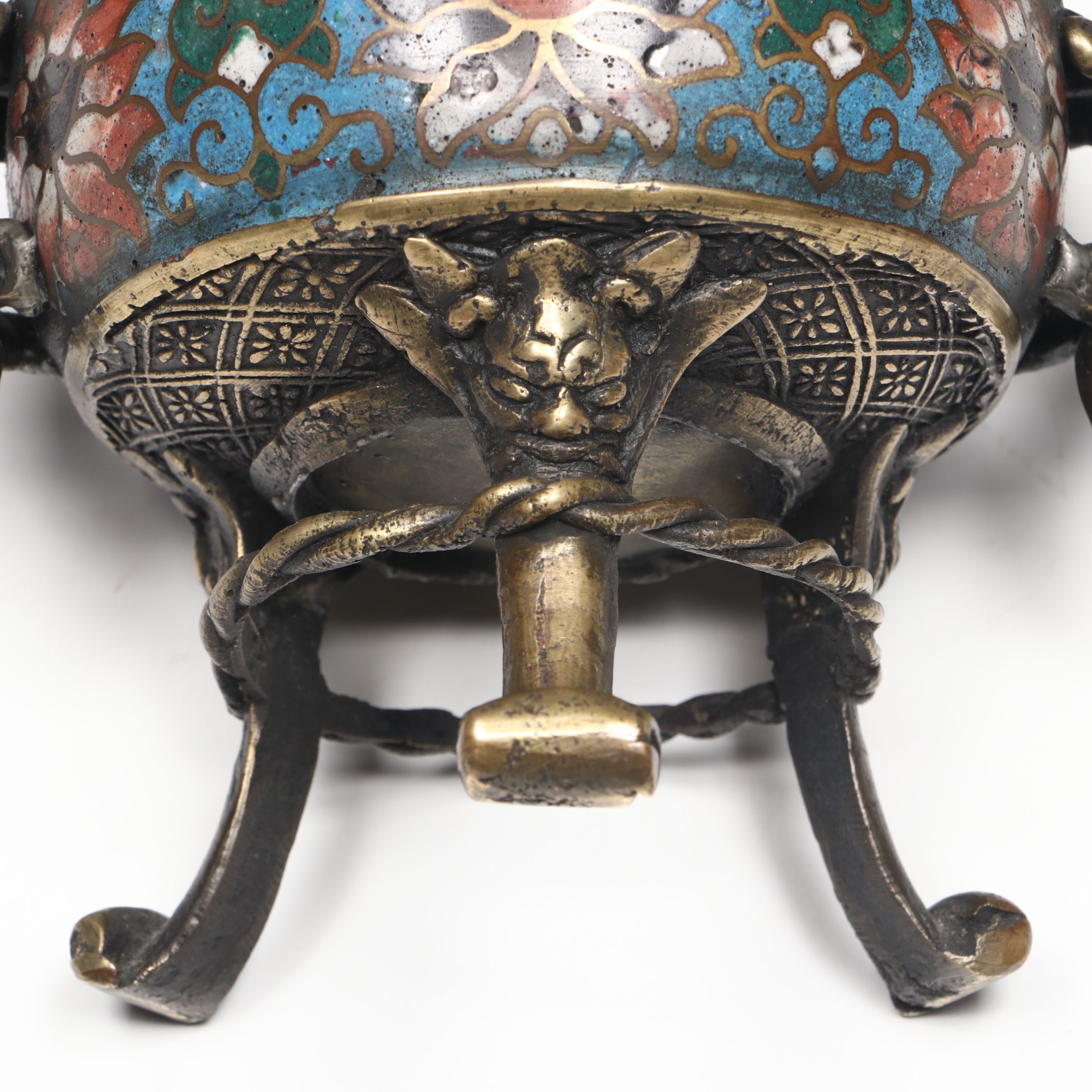 Japanese Cloisonné Enamel and Brass Incense Burner
