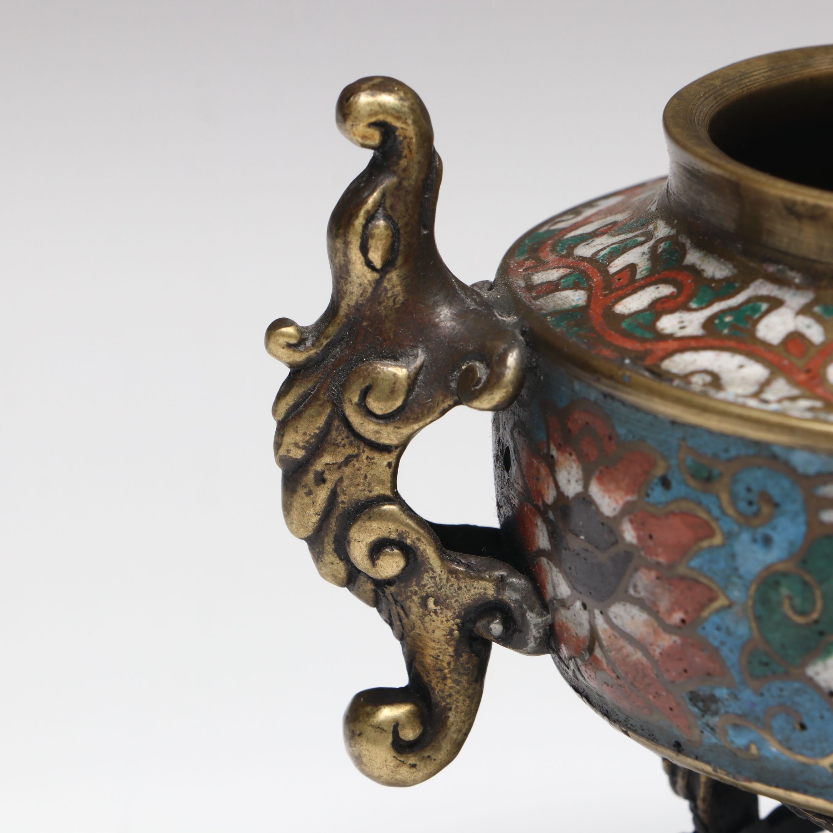 Japanese Cloisonné Enamel and Brass Incense Burner