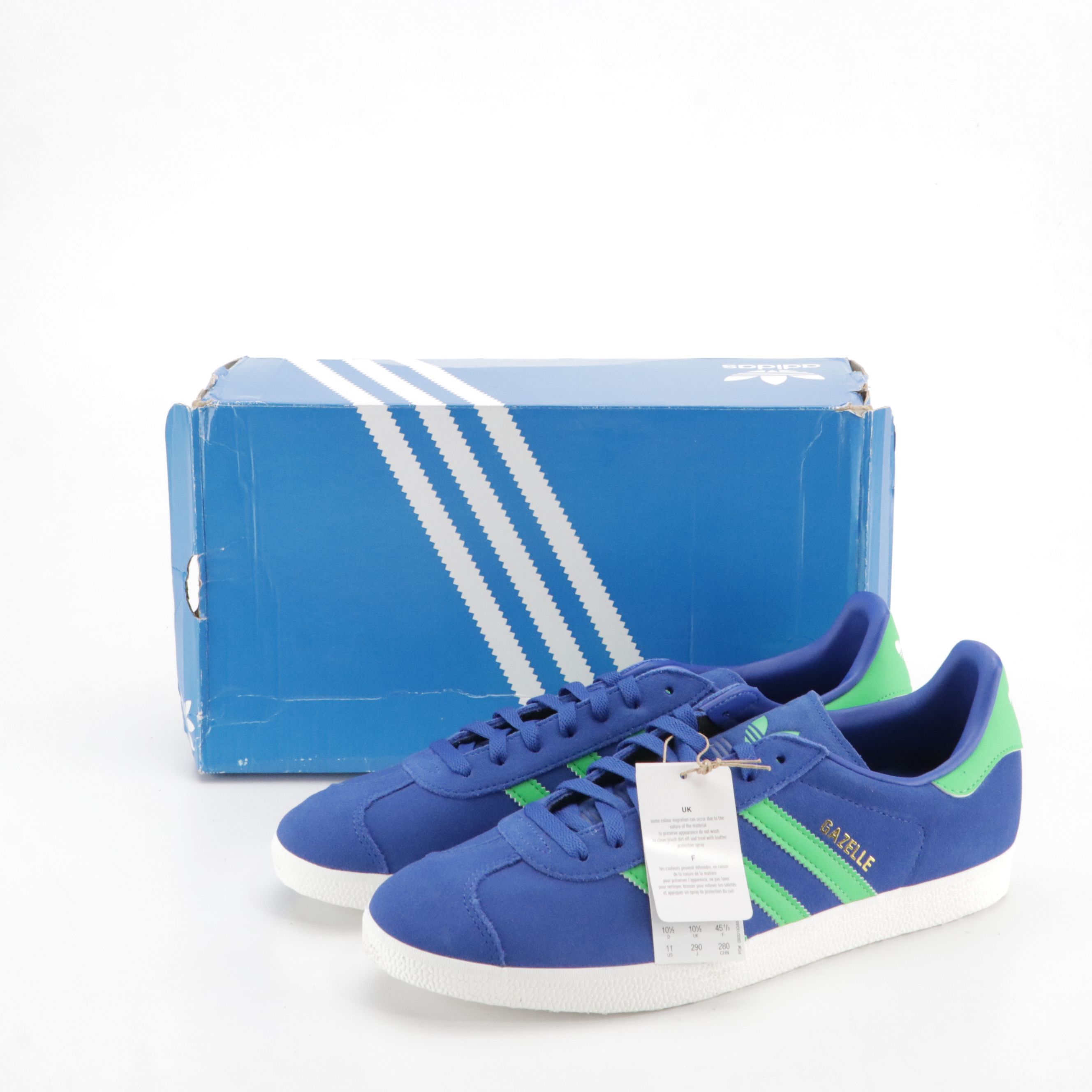 Men's Adidas Gazelle Sneakers in Royal Blue/Energy Green W/ Box & Retail Tag