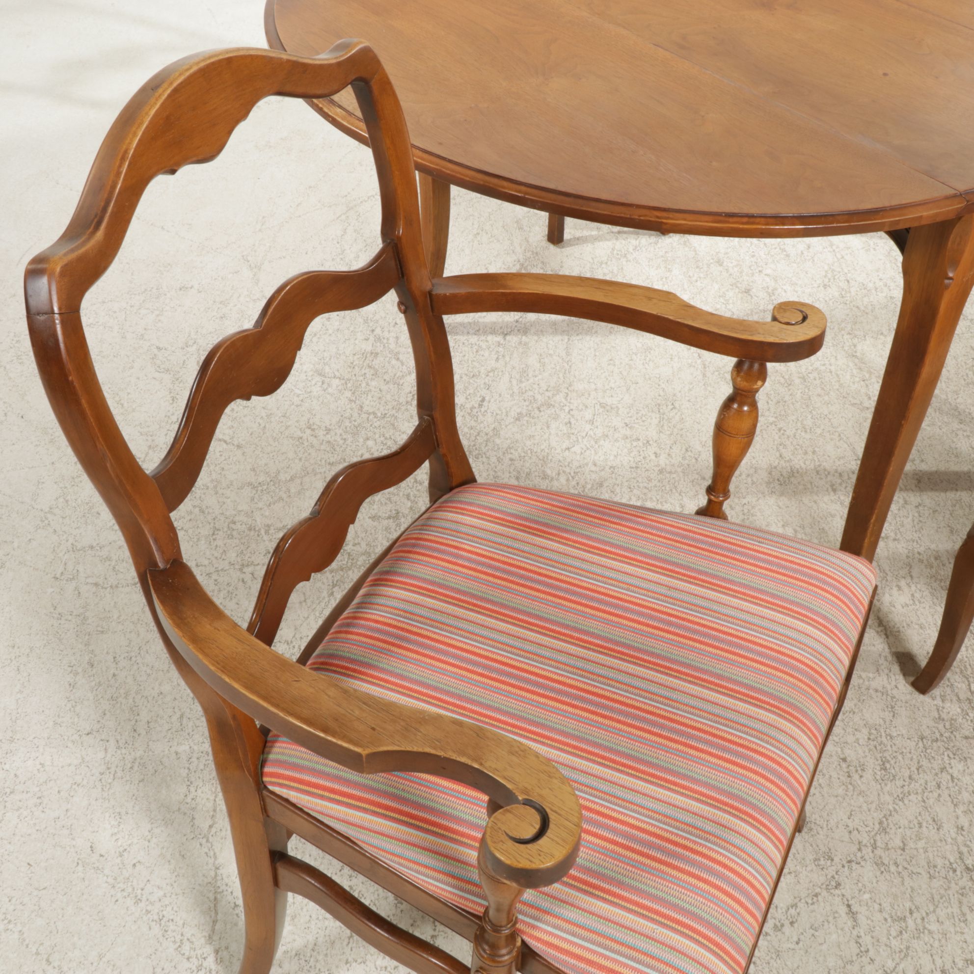 Drexel French Provincial Style Walnut Dining Table with Four Chairs