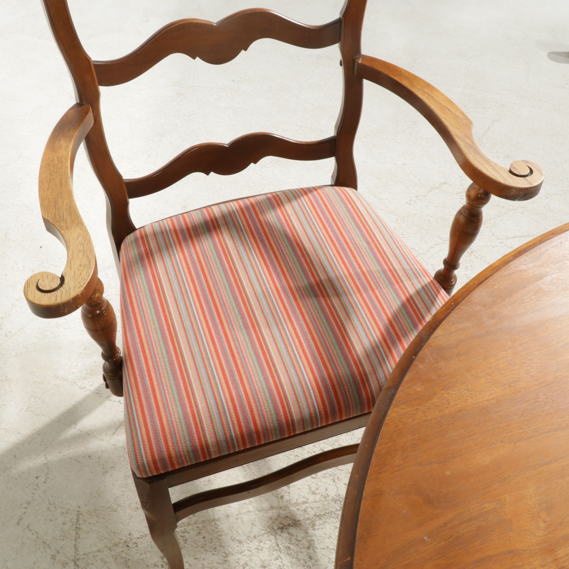 Drexel French Provincial Style Walnut Dining Table with Four Chairs