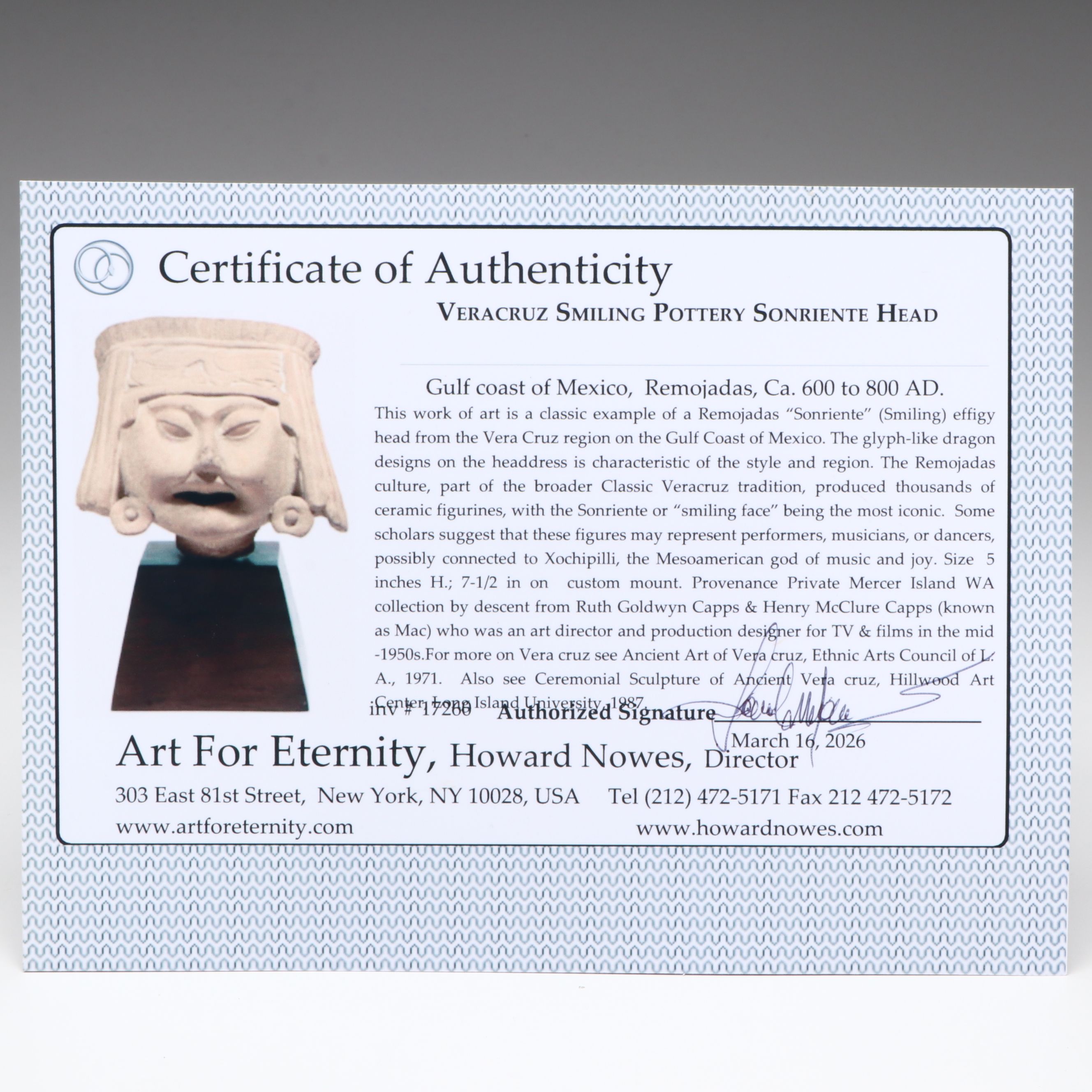 Veracruz Smiling Pottery Sonriente Head, Circa 600–800 CE