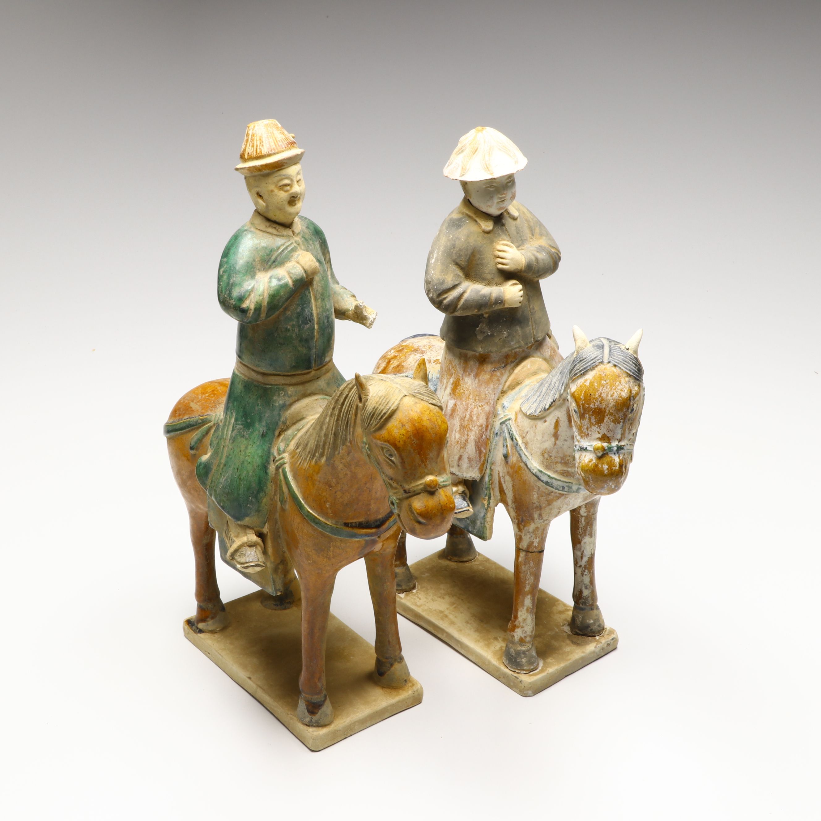 Chinese Sancai Glaze Ceramic Horse and Rider Figures