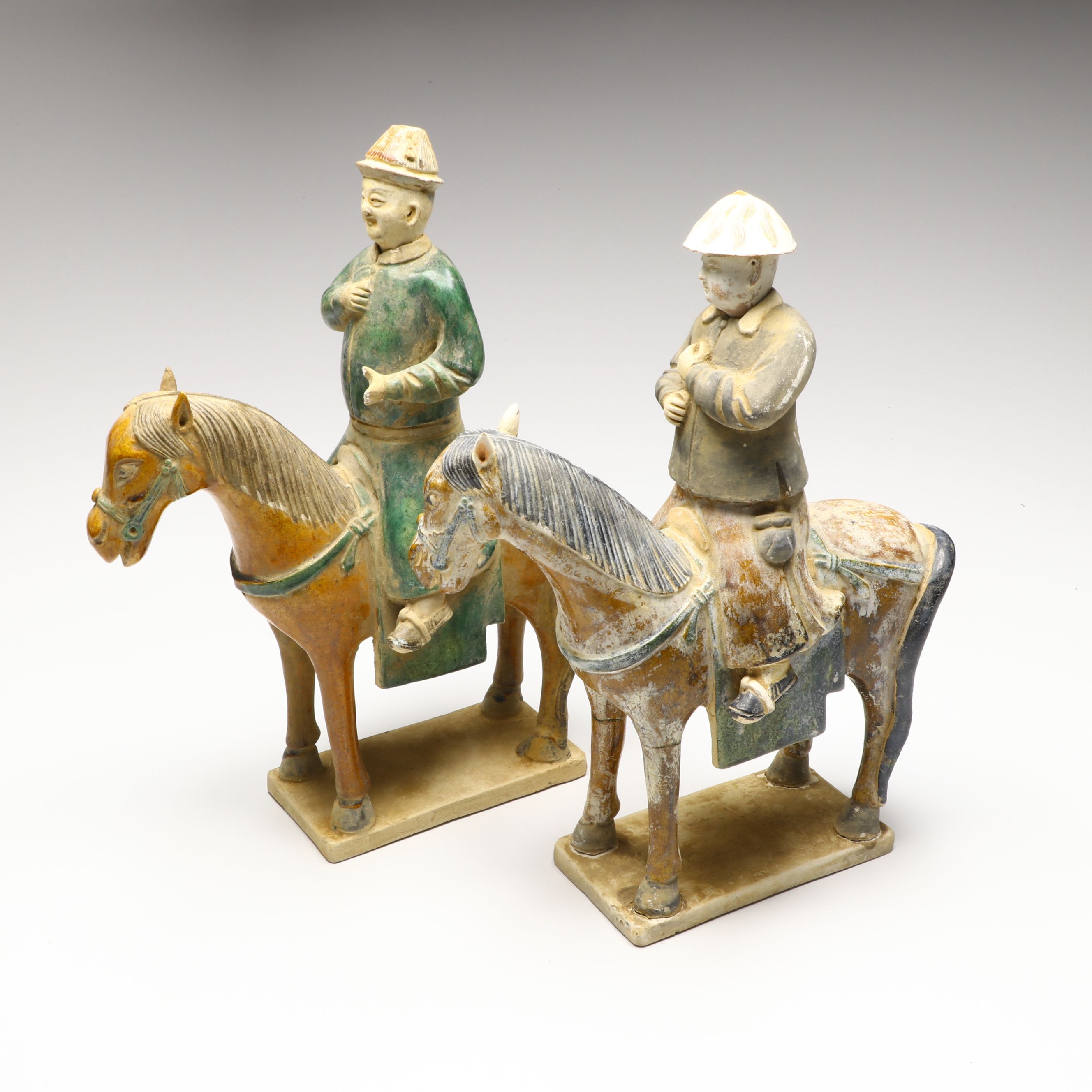 Chinese Sancai Glaze Ceramic Horse and Rider Figures