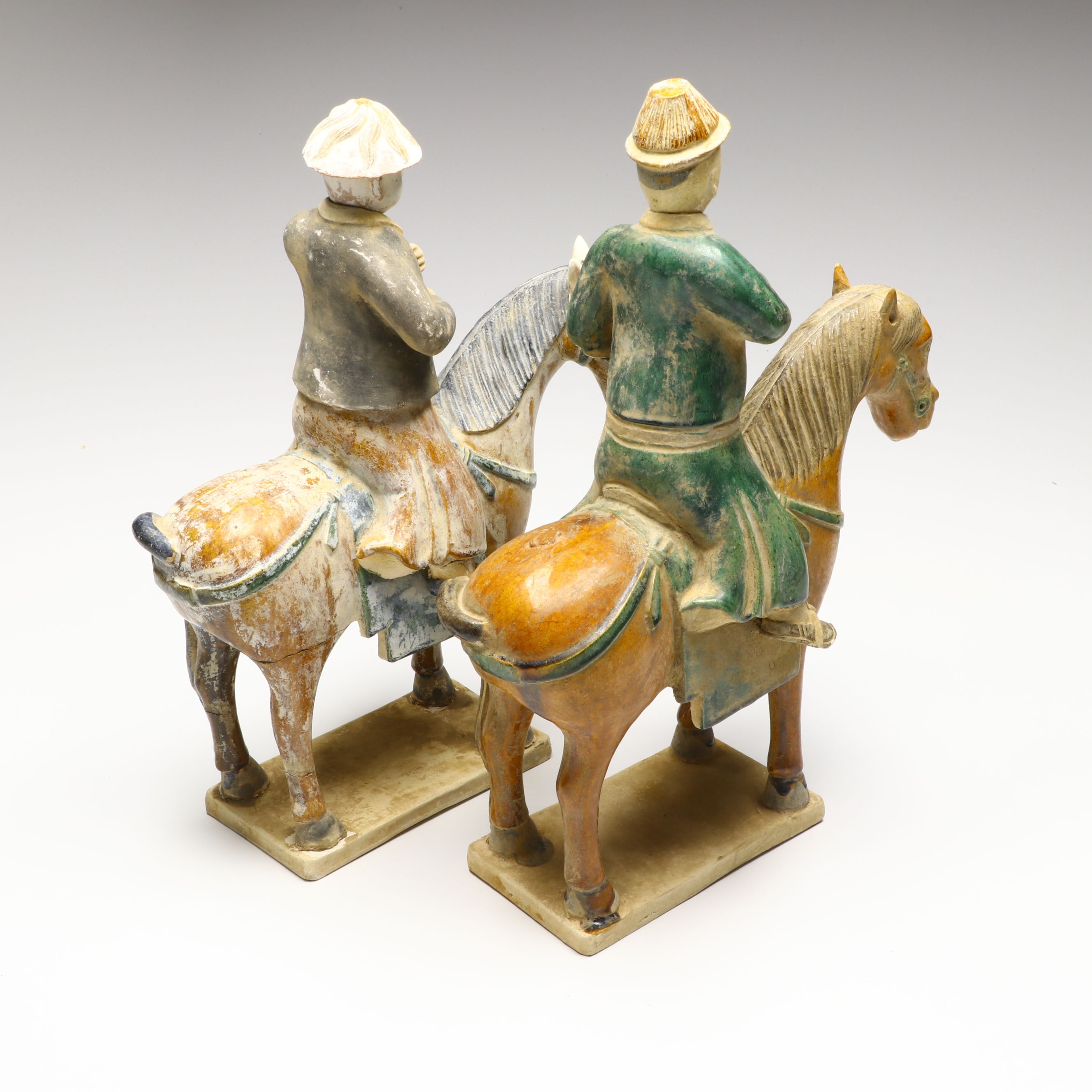 Chinese Sancai Glaze Ceramic Horse and Rider Figures
