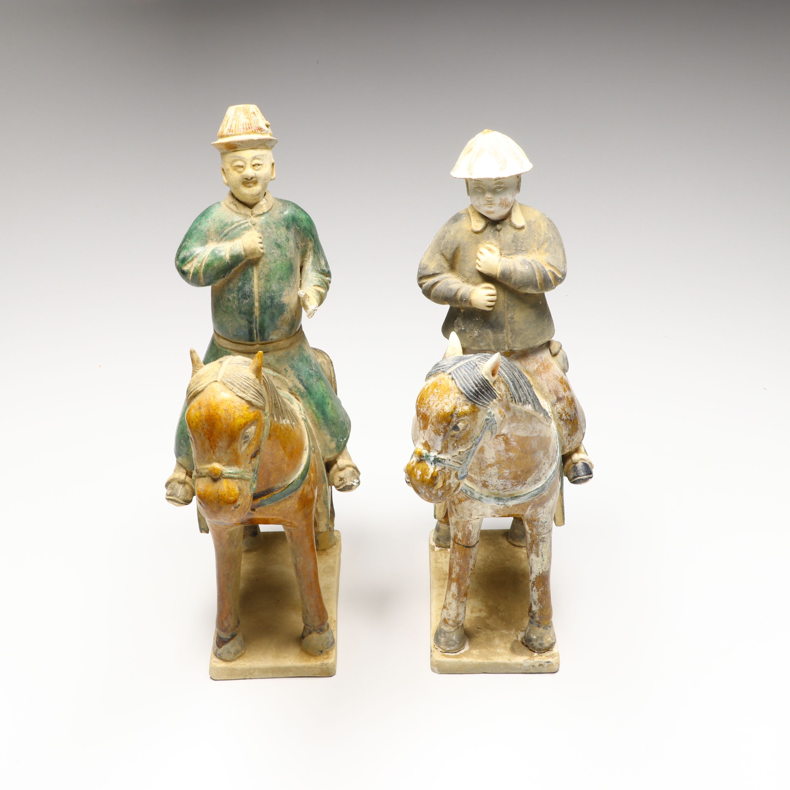 Chinese Sancai Glaze Ceramic Horse and Rider Figures