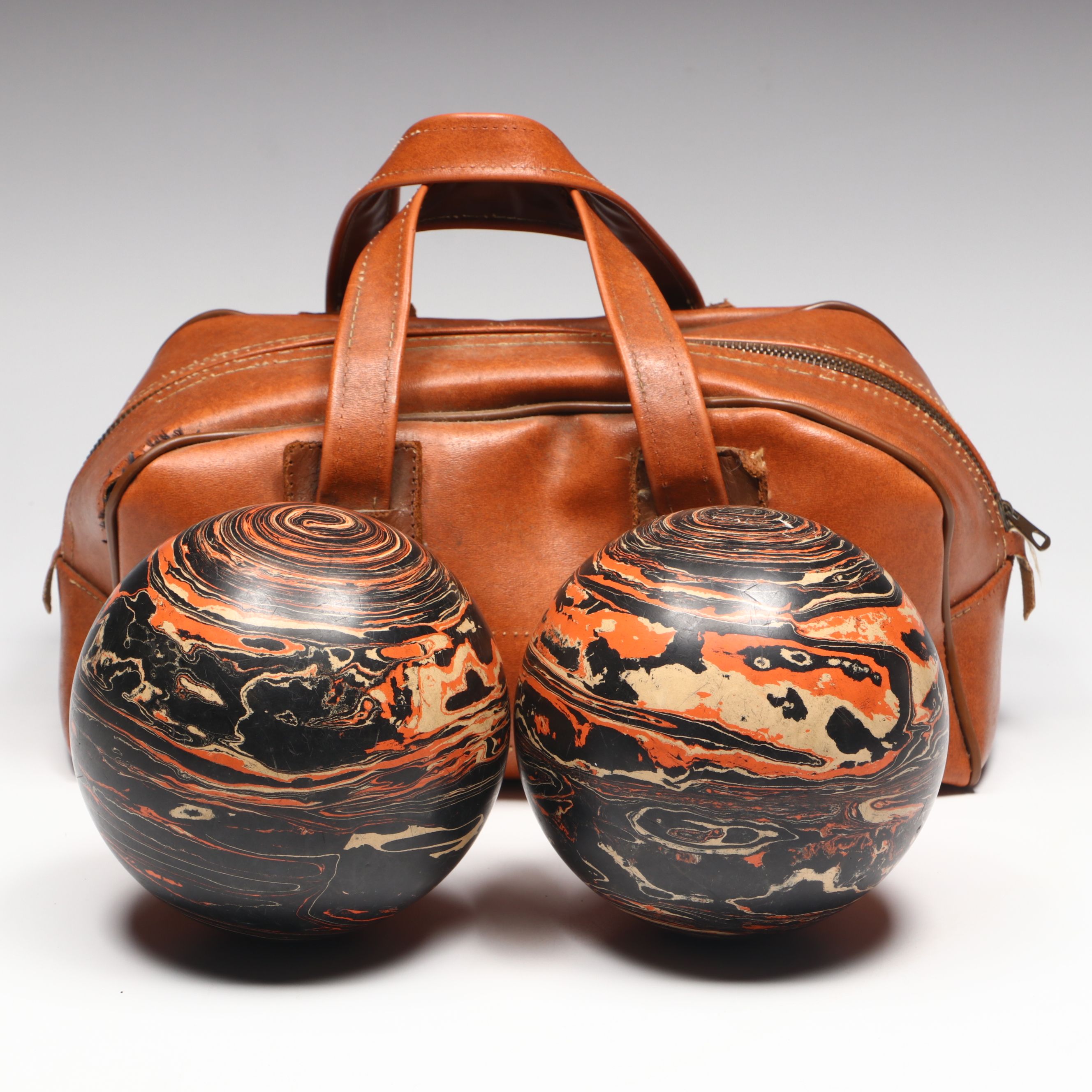 Leather Bowling Bag with Brunswick Marble Finish Bowling Balls