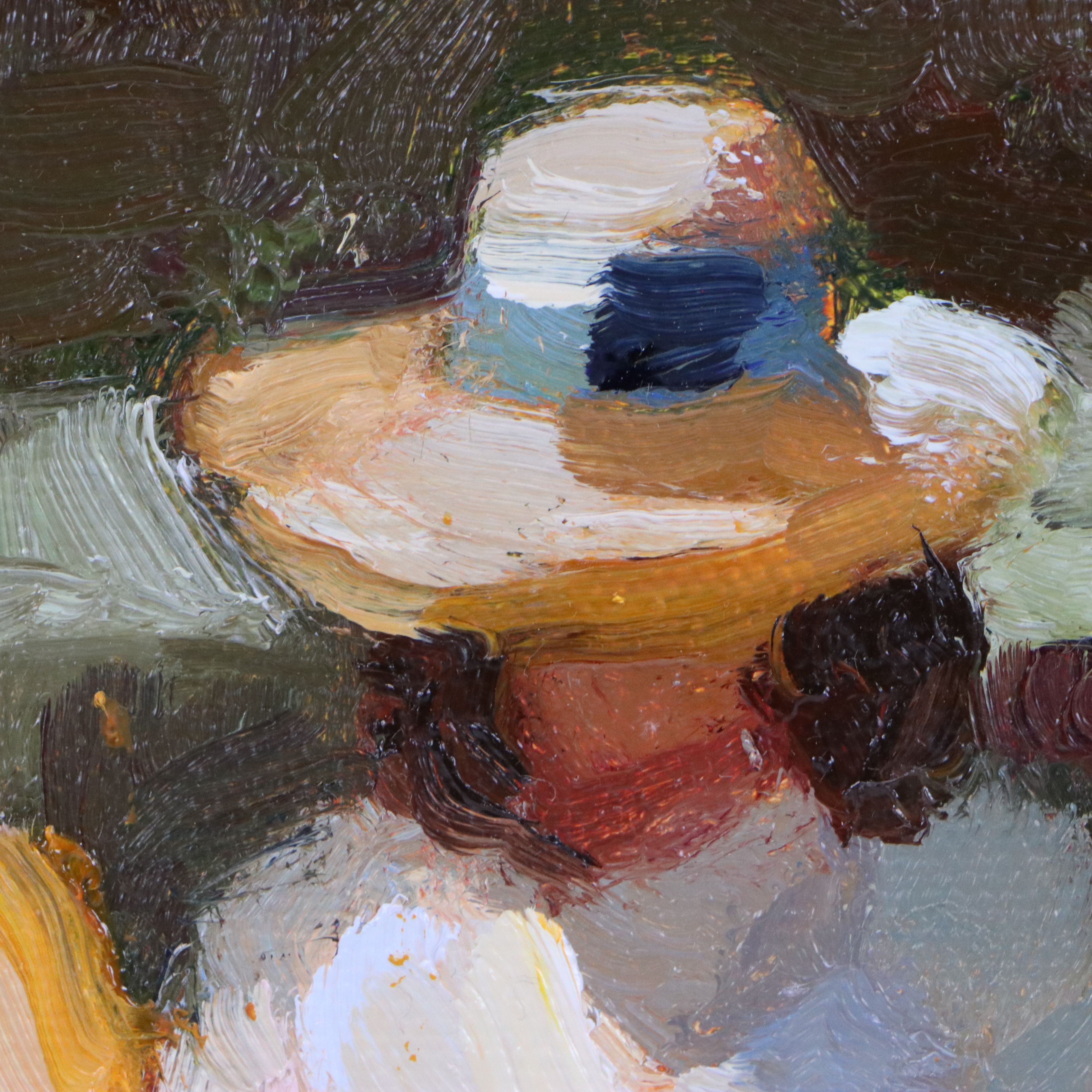 Sally Rosenbaum Impressionistic Oil Painting of Woman Reading in Garden, 21st C.