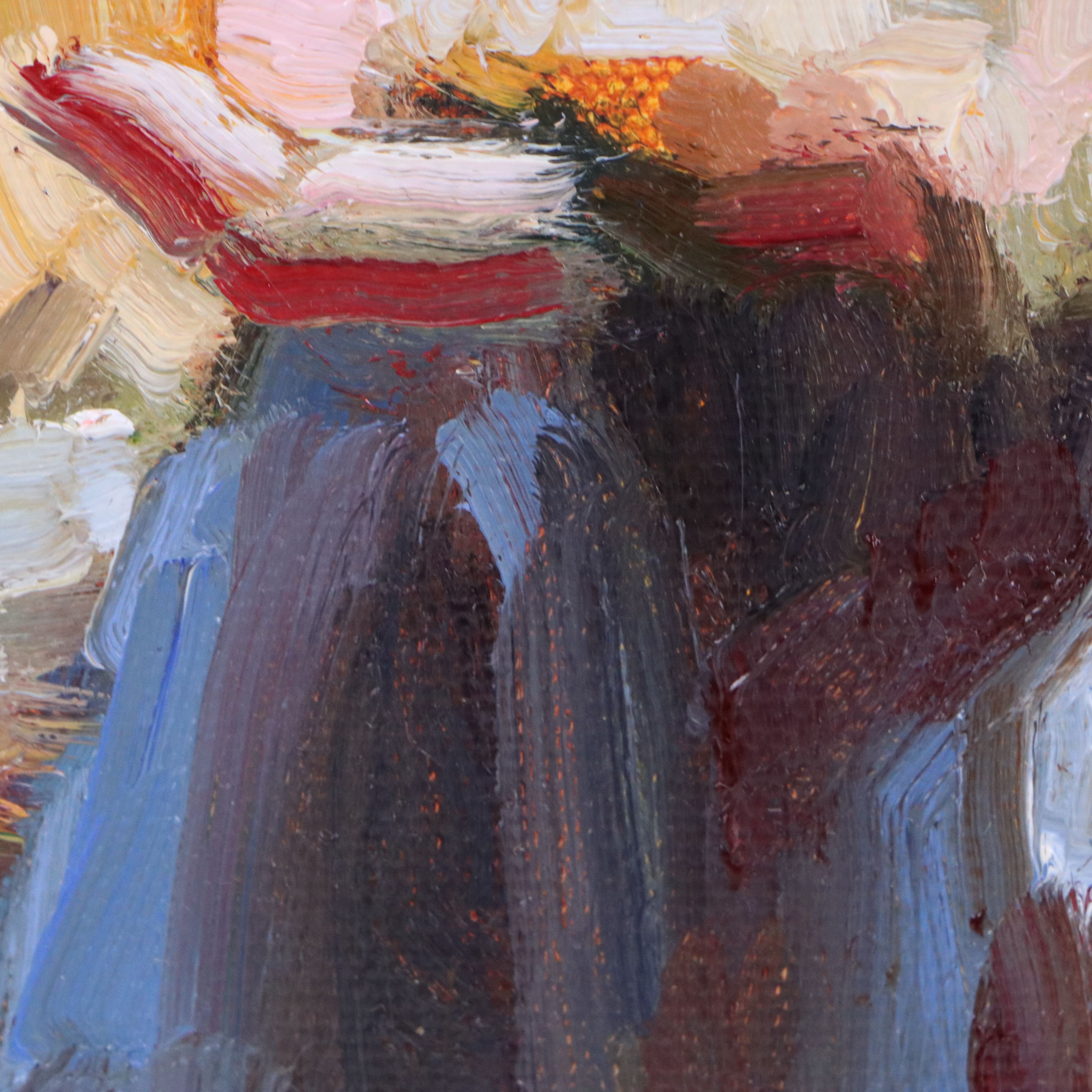 Sally Rosenbaum Impressionistic Oil Painting of Woman Reading in Garden, 21st C.