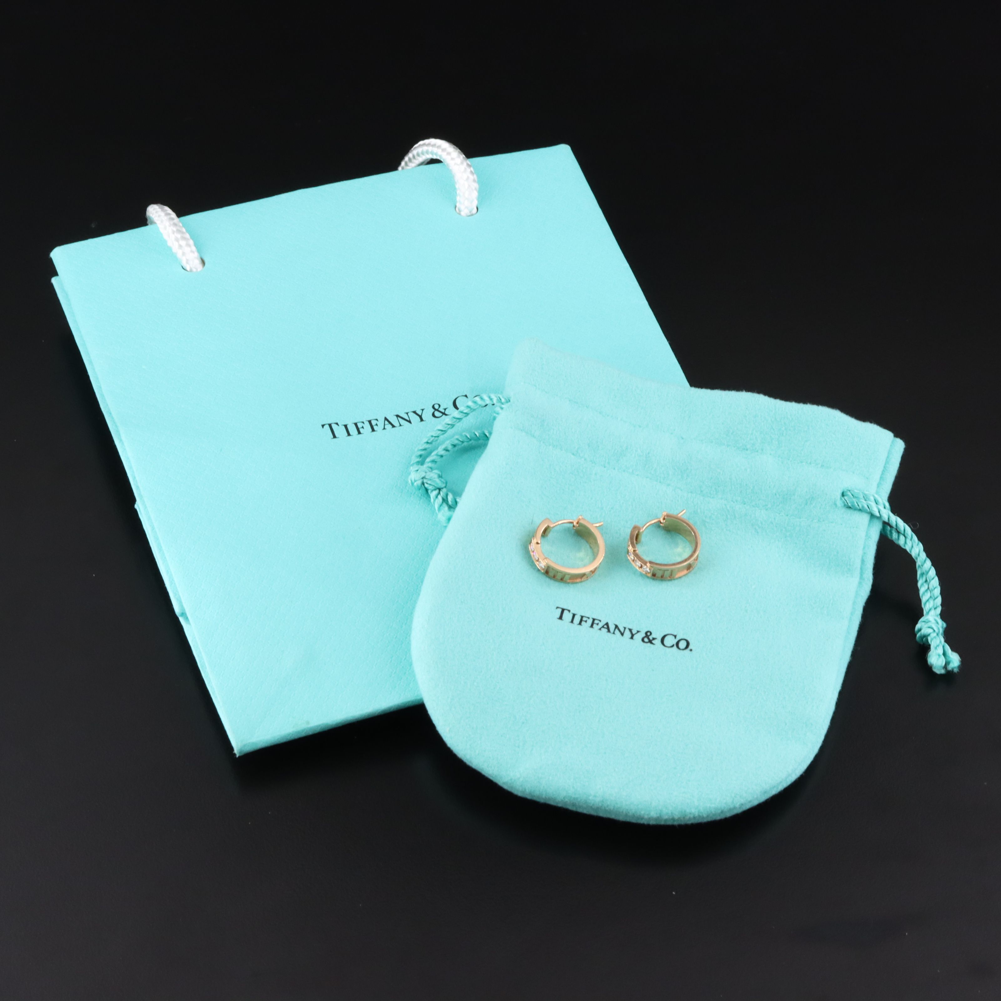 Tiffany & Co. Atlas 18K Rose Gold Diamond Hoop Earrings