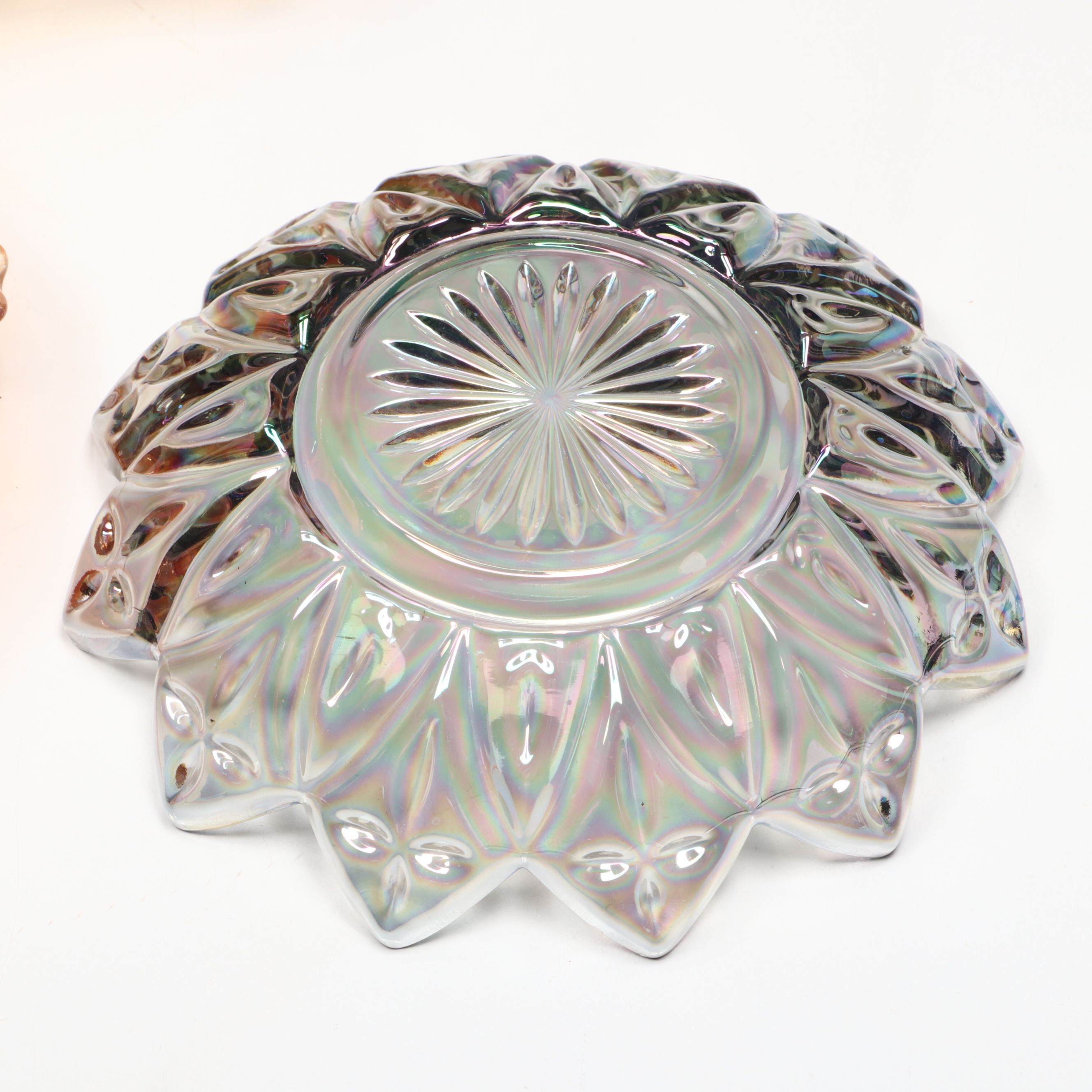 Fenton "Peacock Tail" Marigold Carnival Glass Bowl with Other Vintage Bowls