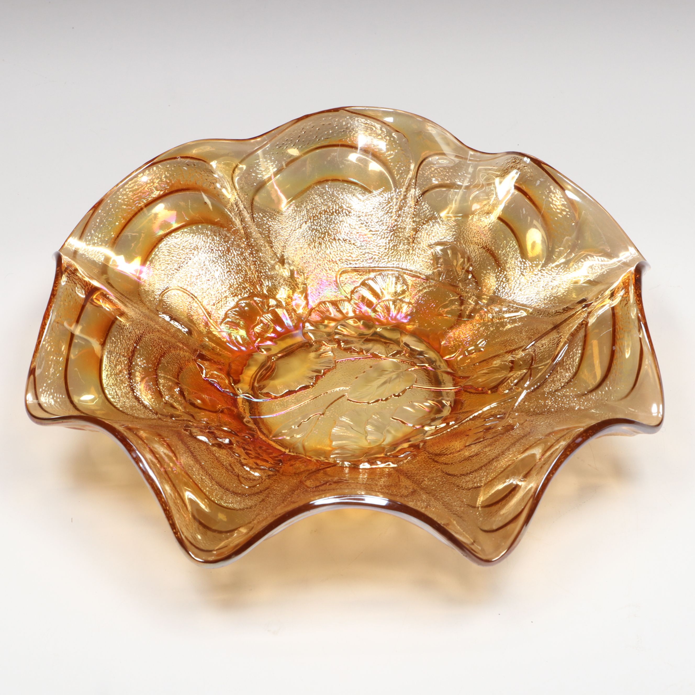 Fenton "Peacock Tail" Marigold Carnival Glass Bowl with Other Vintage Bowls