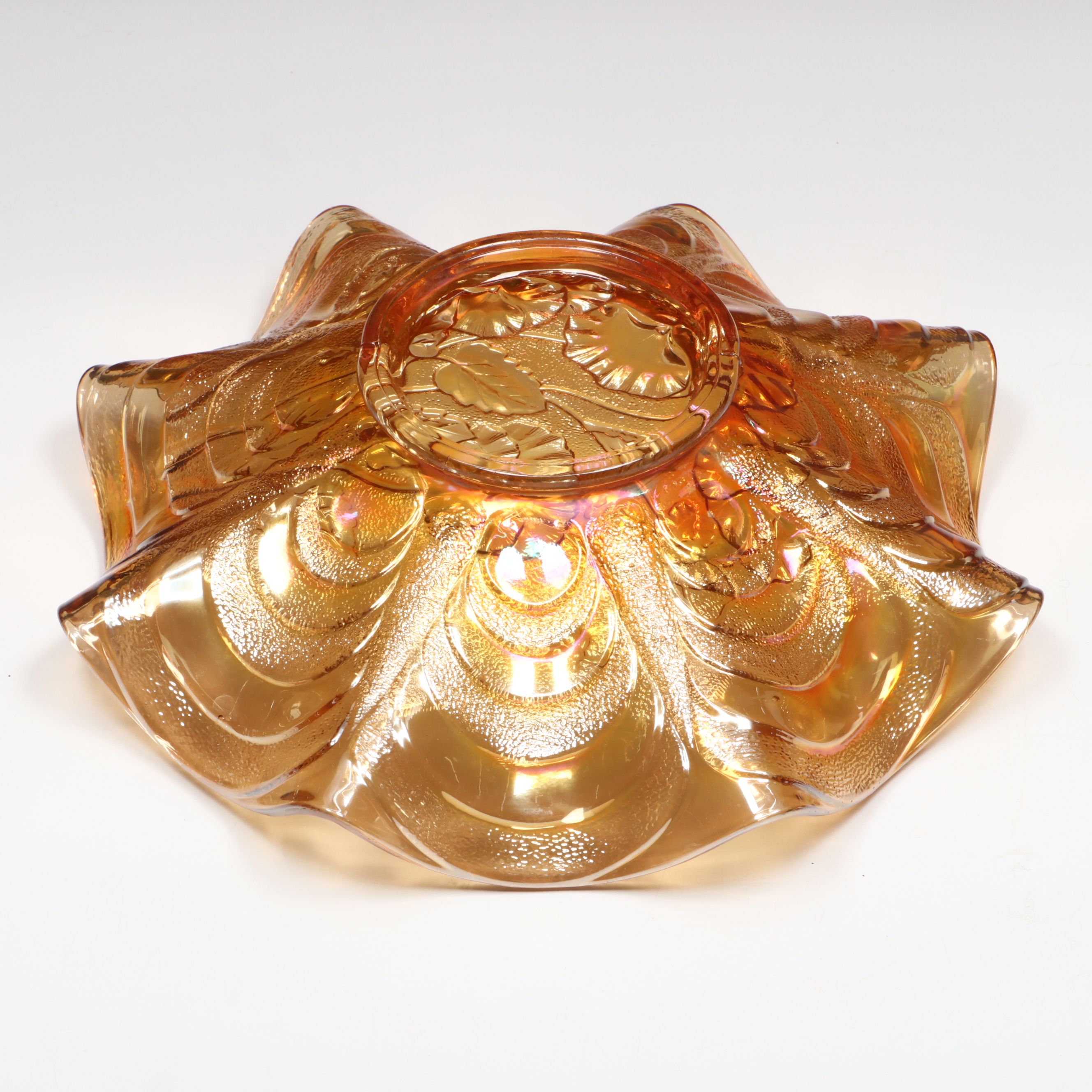 Fenton "Peacock Tail" Marigold Carnival Glass Bowl with Other Vintage Bowls