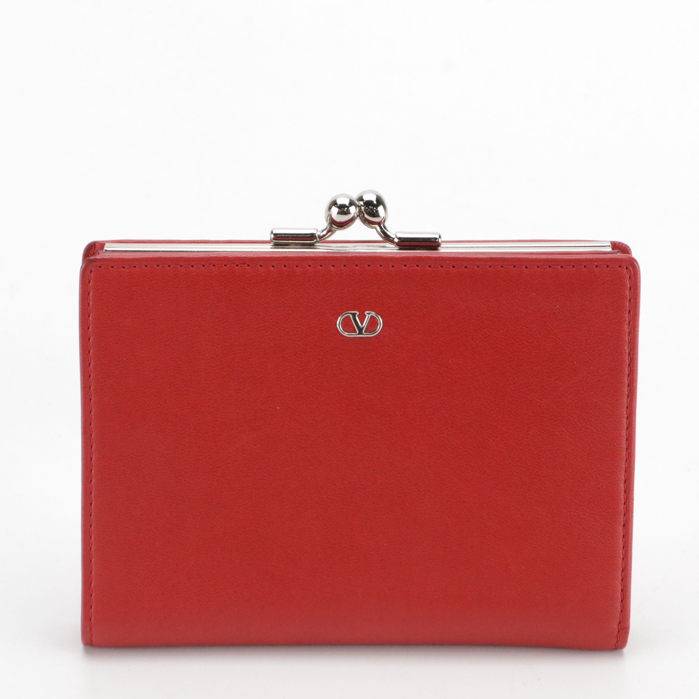 Valentino Compact Bifold Wallet in Red Leather with Box