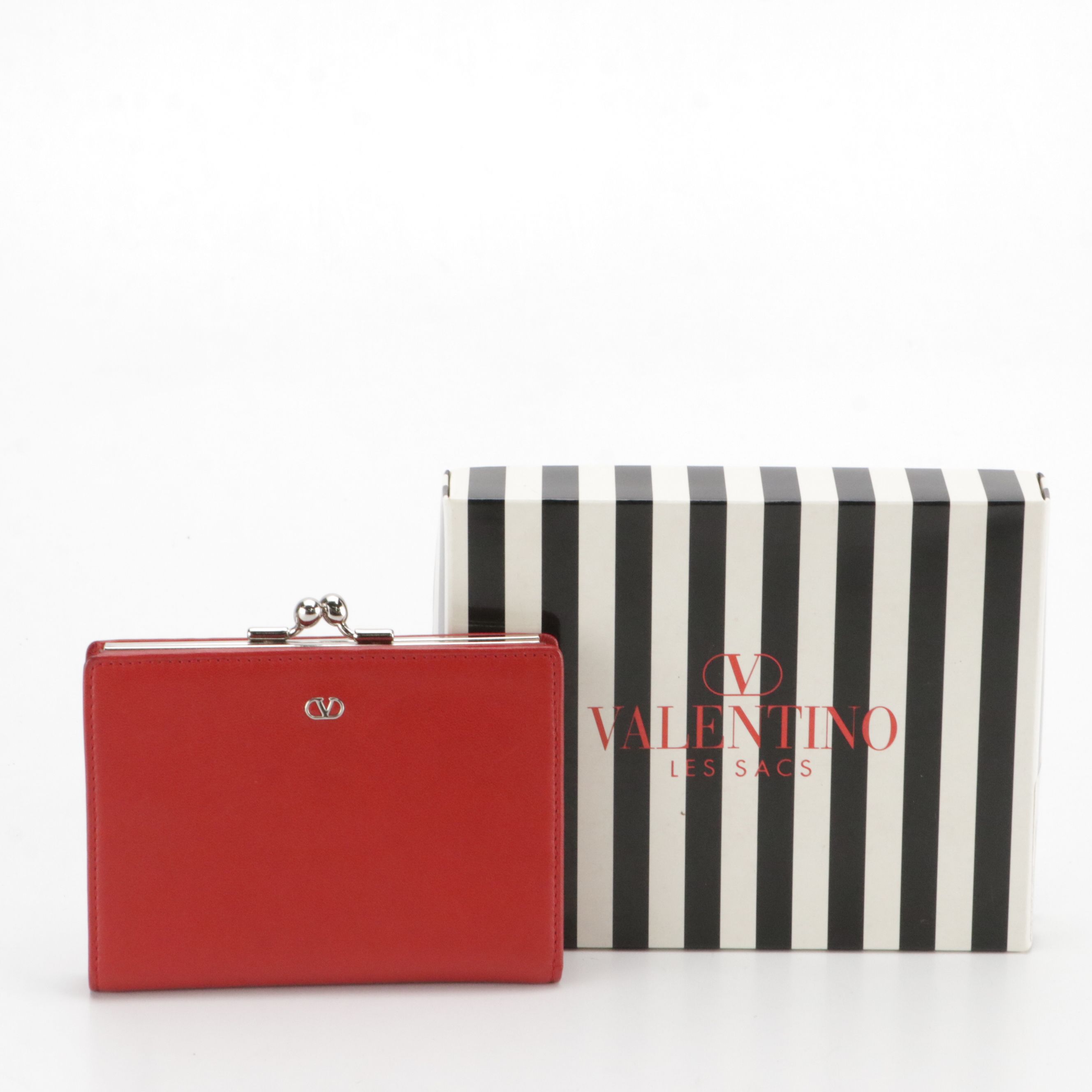 Valentino Compact Bifold Wallet in Red Leather with Box