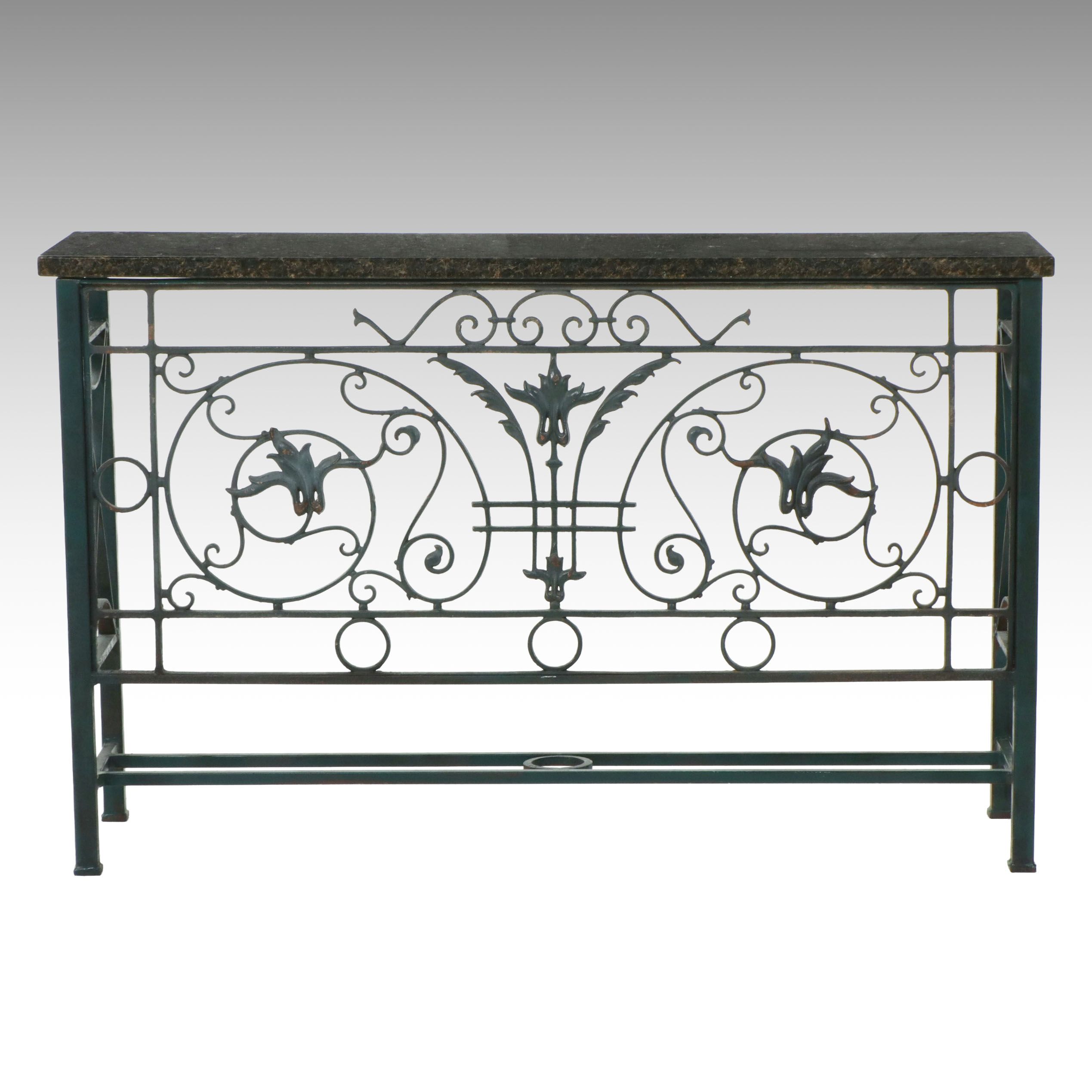Beaux Arts Revival Granite Top Wrought Iron Console Table