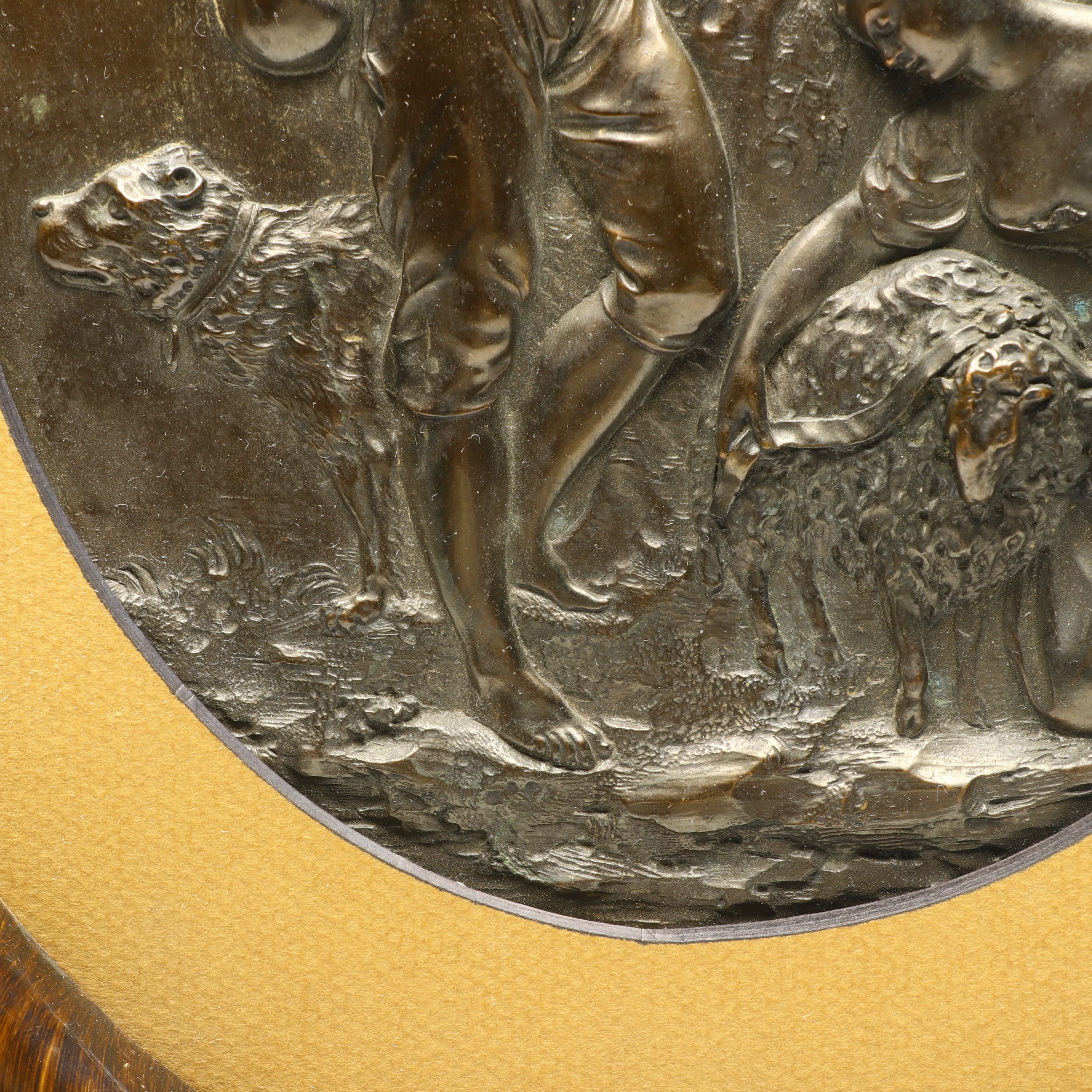 Wood Framed Bronze Finish High Relief Pastoral Scene