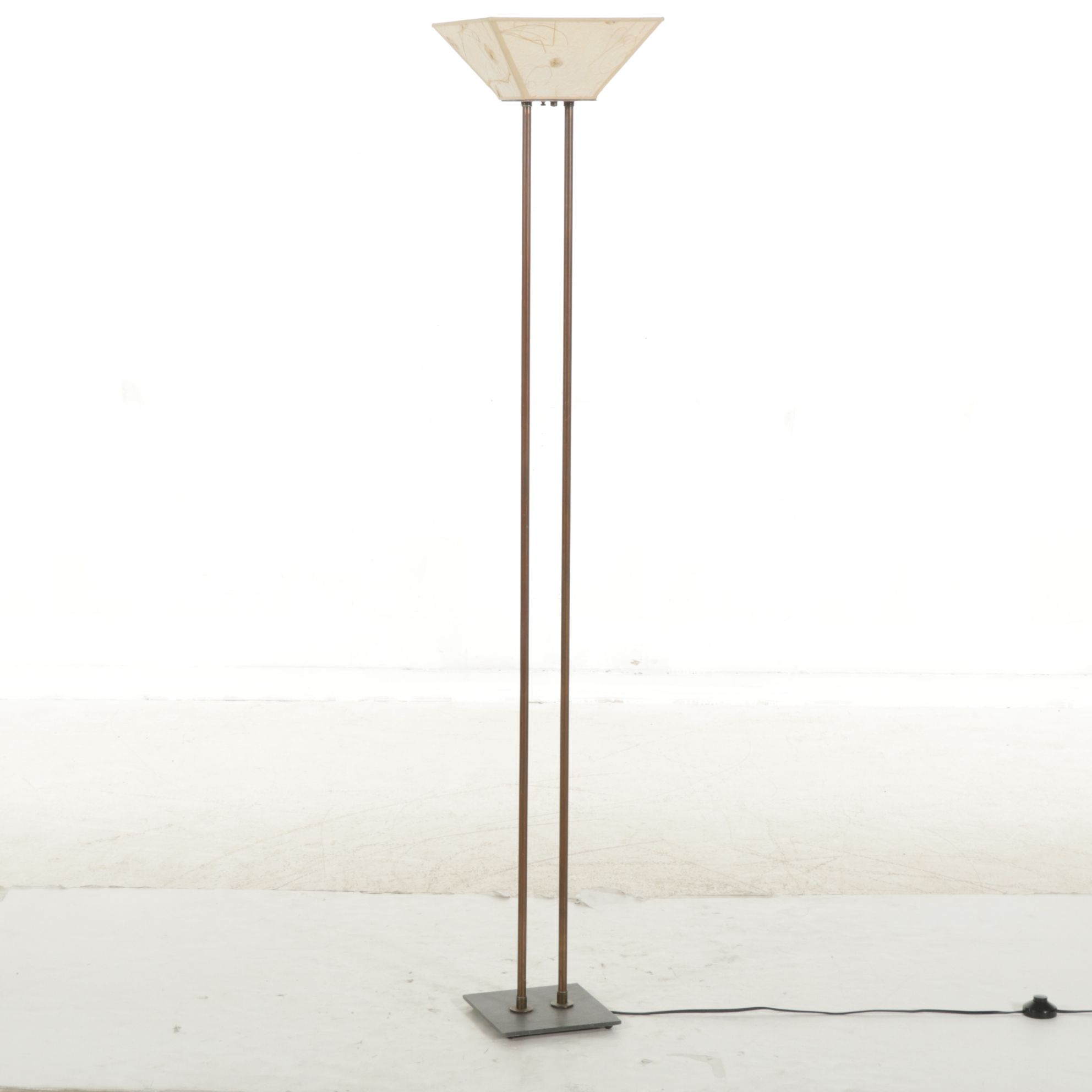 Torchiere Copper Stem Floor Lamp with Handmade Paper Shade