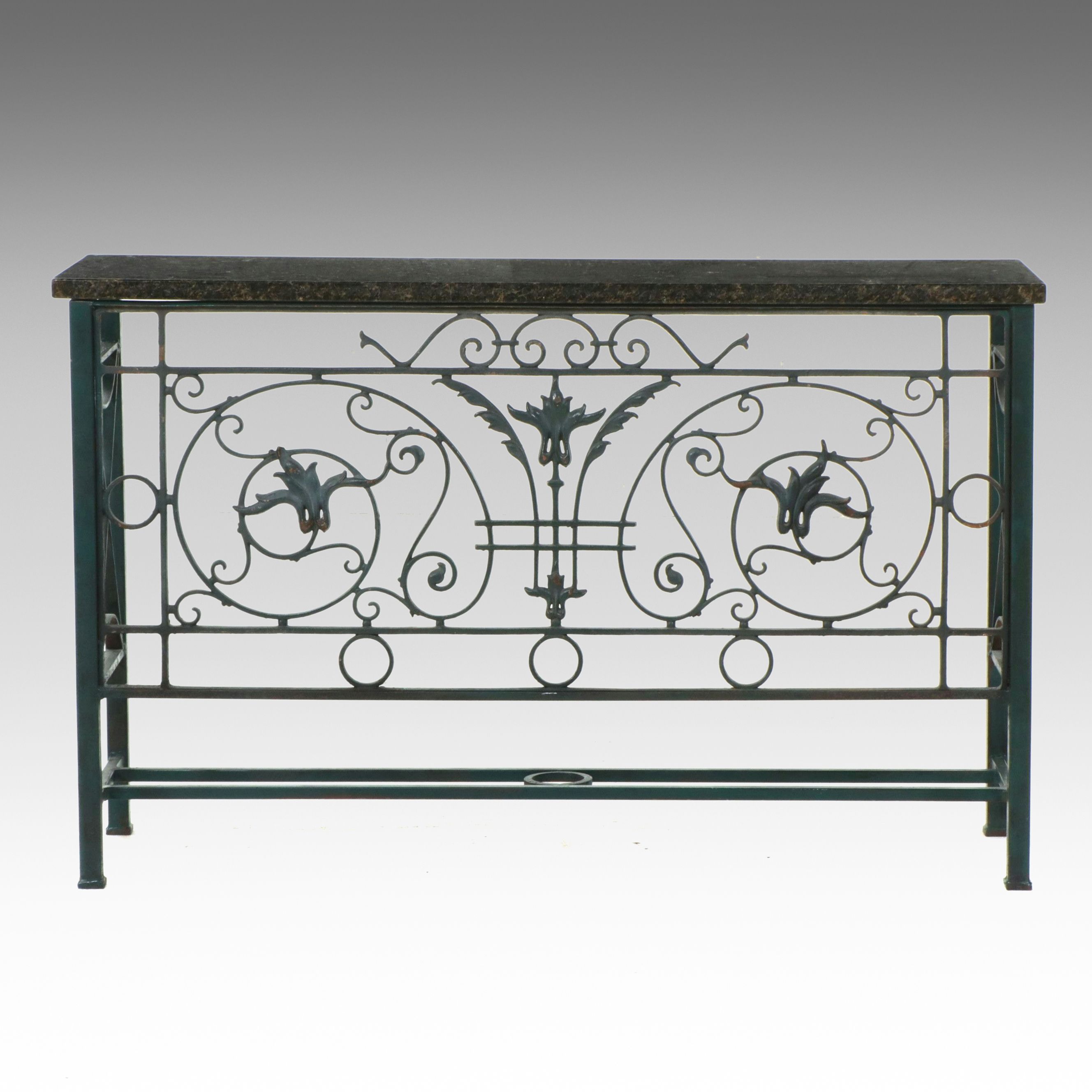 Beaux Arts Revival Granite Top Wrought Iron Console Table