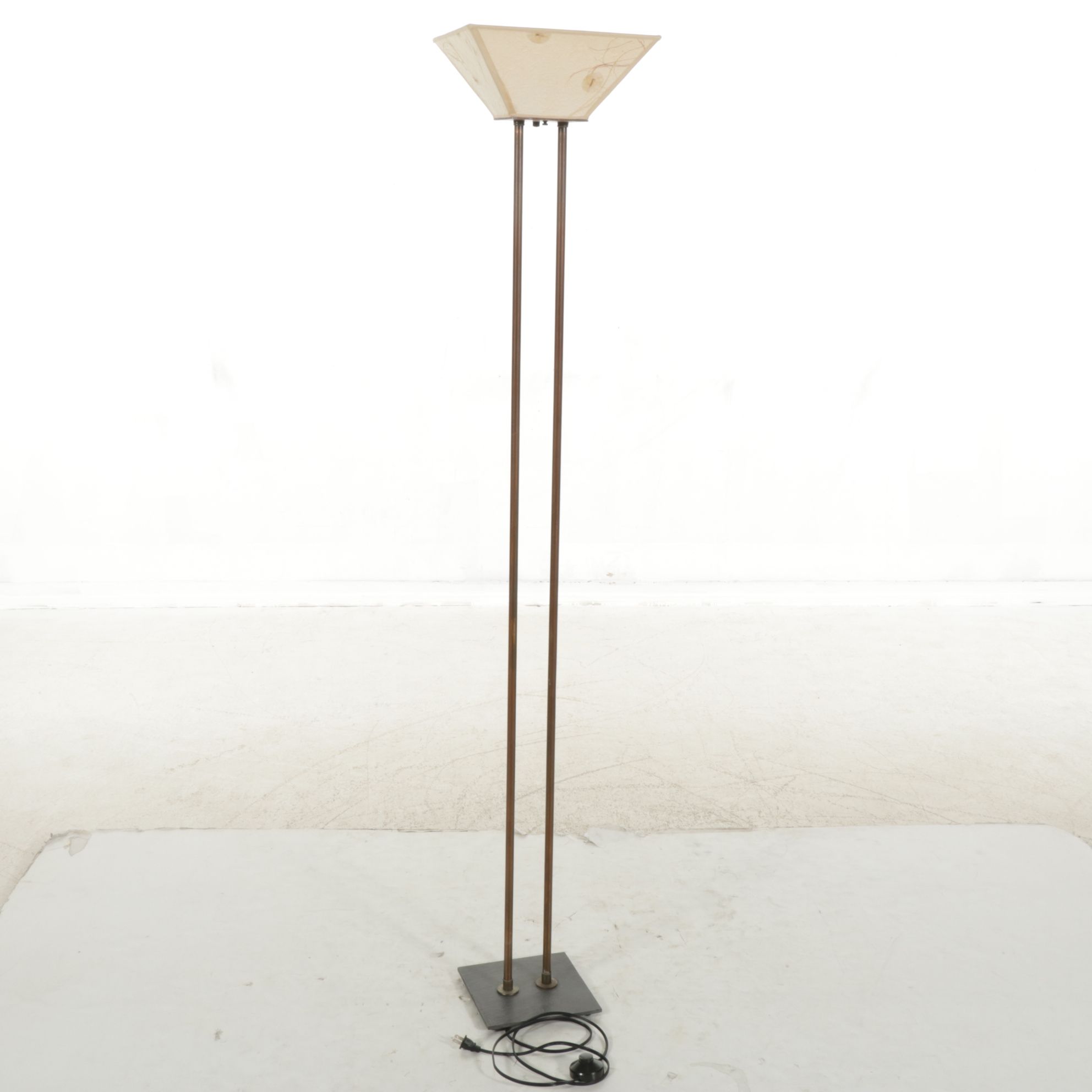 Torchiere Copper Stem Floor Lamp with Handmade Paper Shade