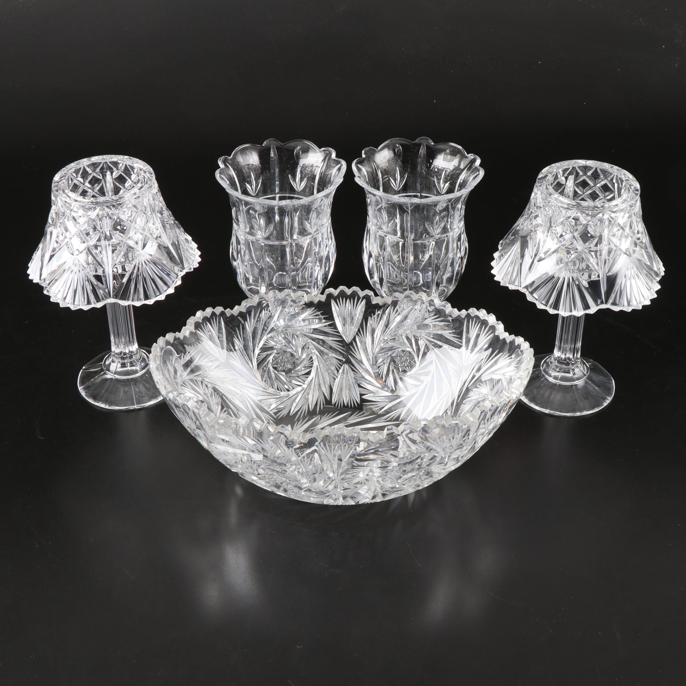 Block "Tulip Garden" Crystal Vases with Other Crystal Candlestick and Bowl