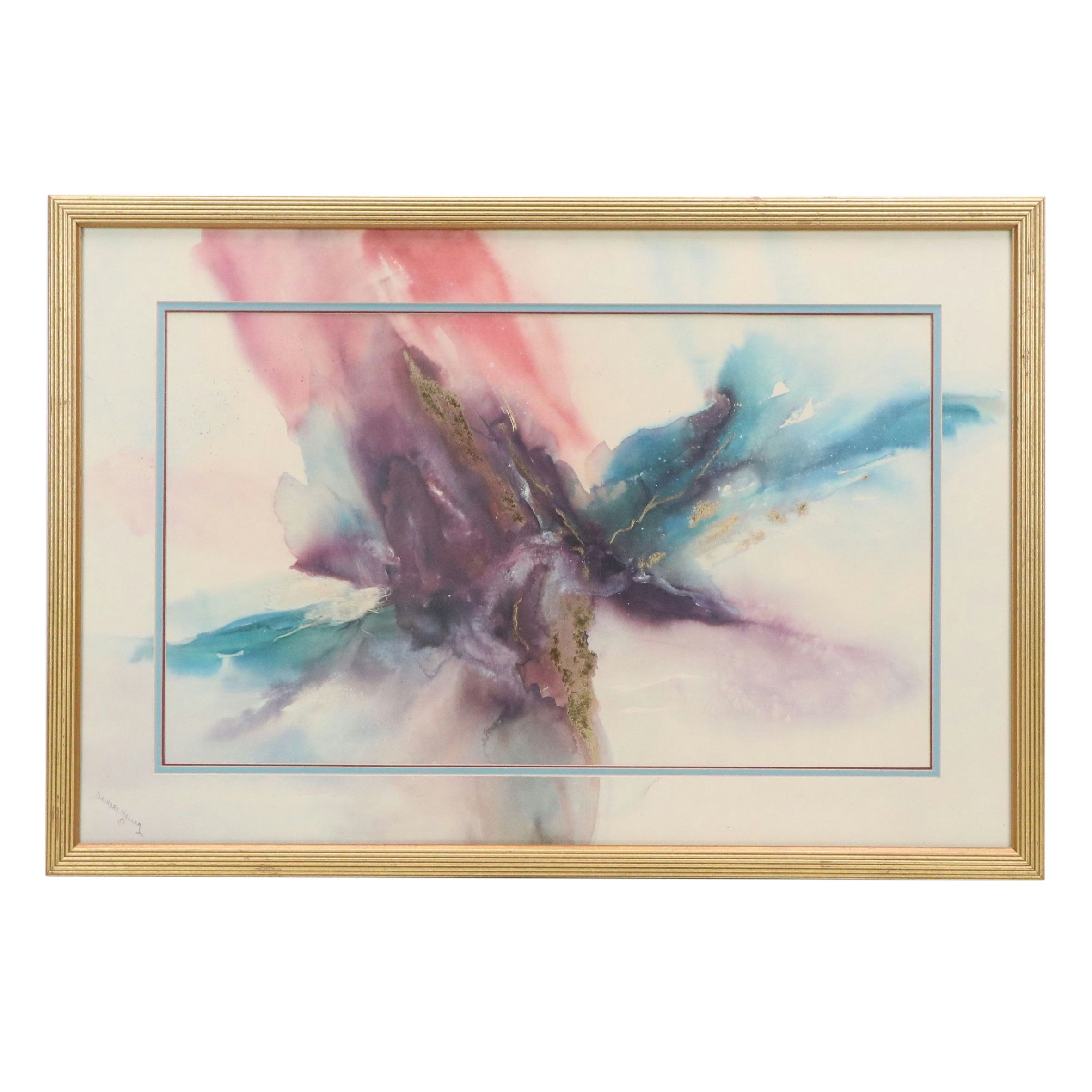 Abstract Offset Lithograph with Gold Embellishments After Deirdre Heller